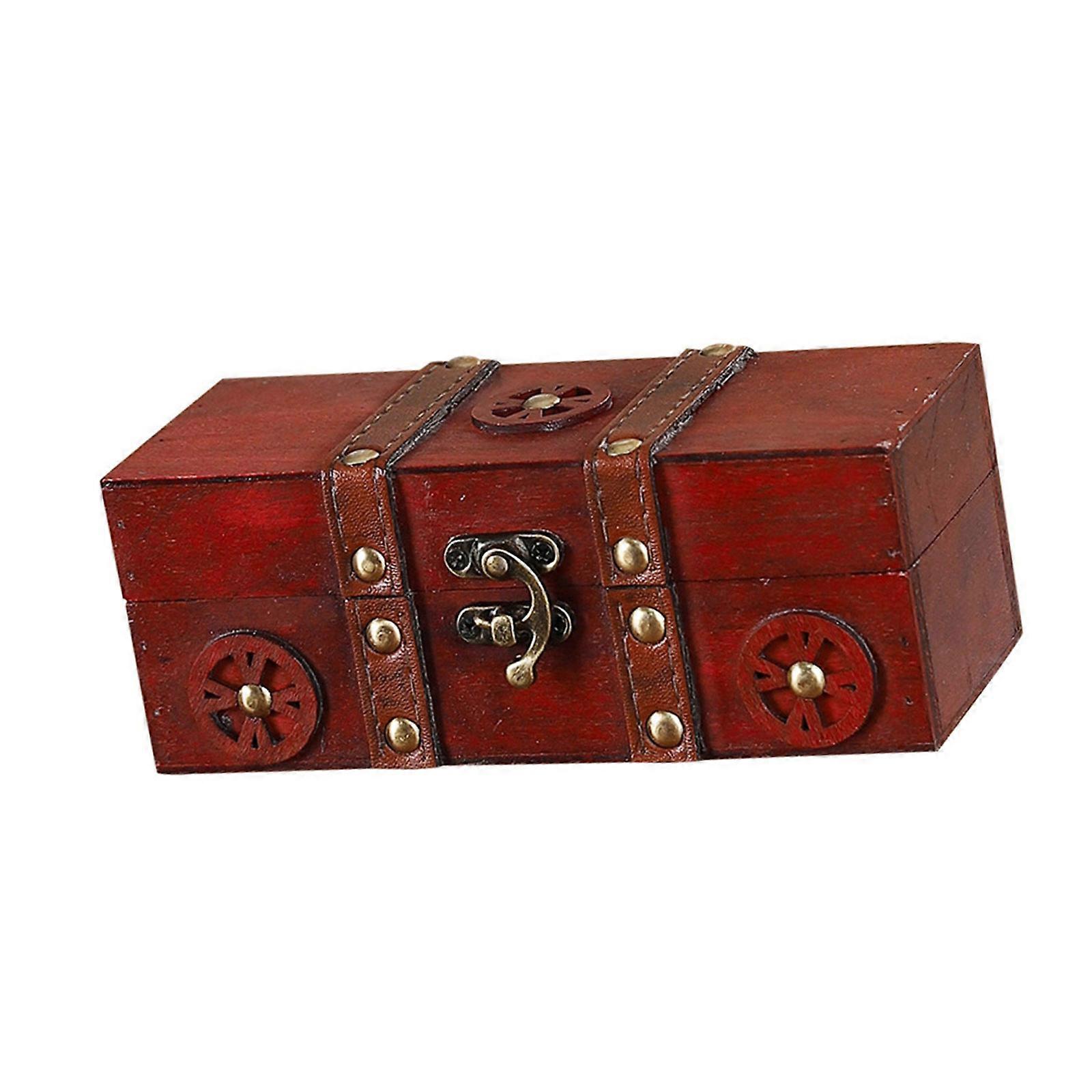 Antique Styles Storage Box Decorative Carved Wooden Case With Drawers For Jewelry Keepsakes And Small Items  Red