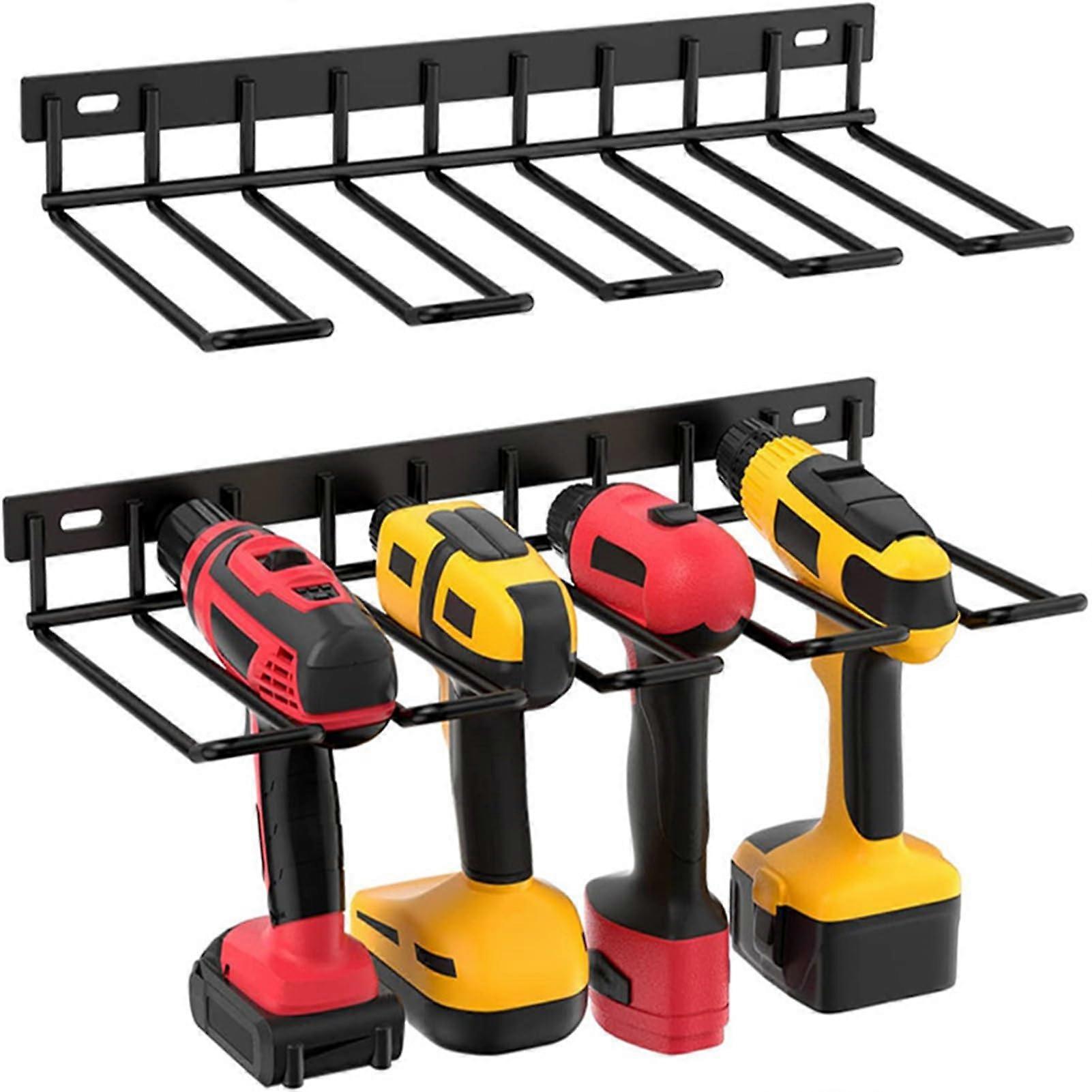 Drill holder wall mount with wallmounted power tool storage, 2 layers