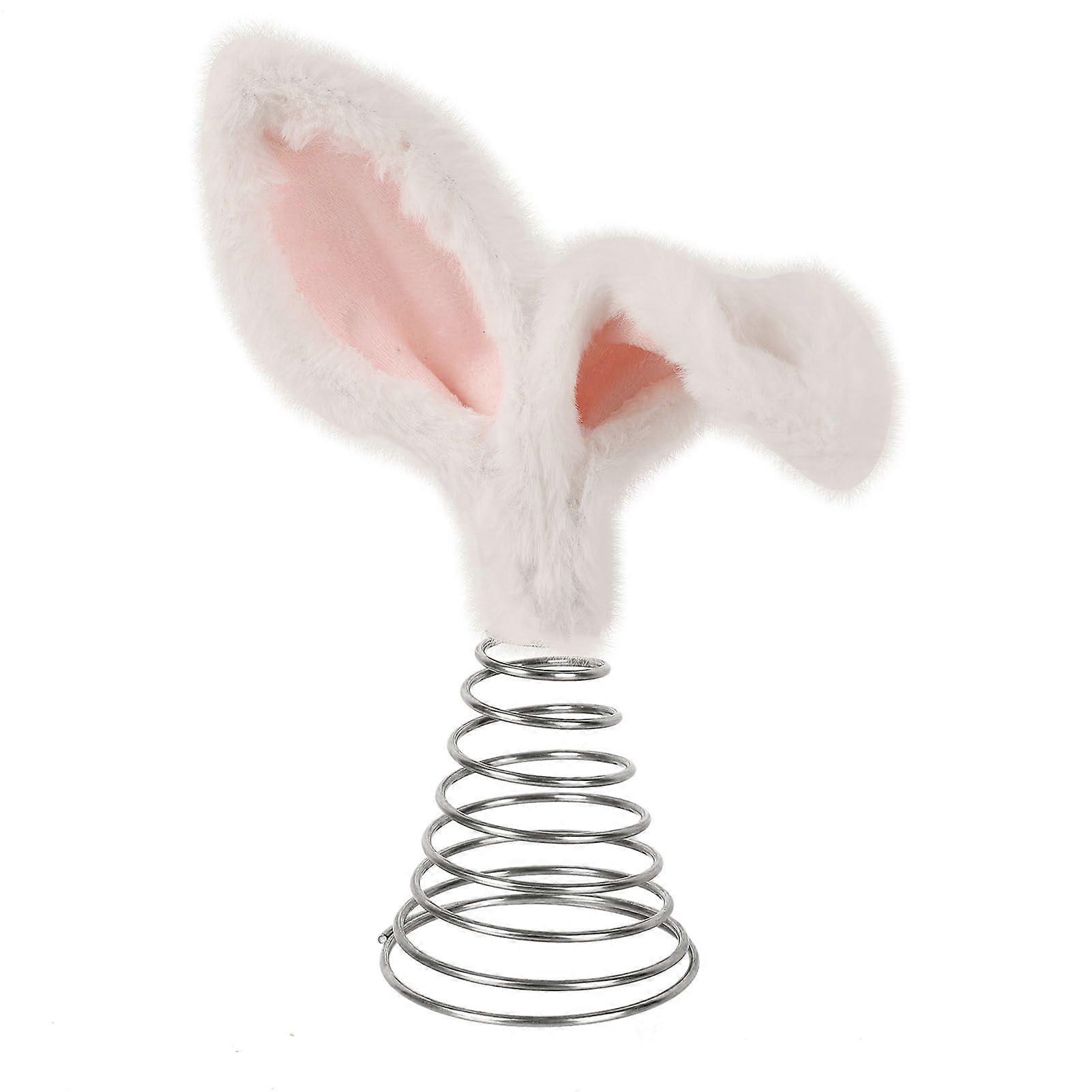 Spring tree topper with bunny ears, festive rabbit decoration, plush bunny ear ornament, flexible metal spring base, 26x9 cm