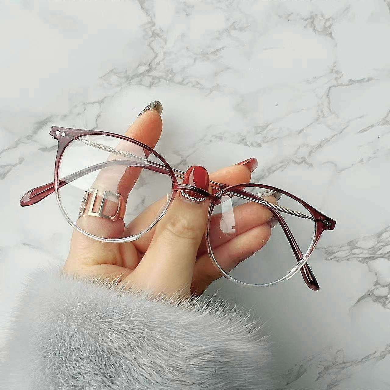 Blue light blocking glasses, computer reading glasses, trendy round reading glasses (Color: Purple)