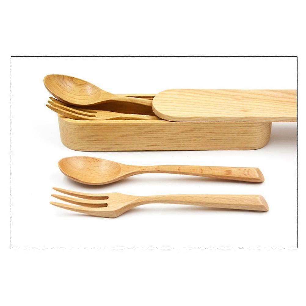 Portable Beech Wood Fork for Food Serving Smooth Handle Set of 4 Practical Dinner Forks