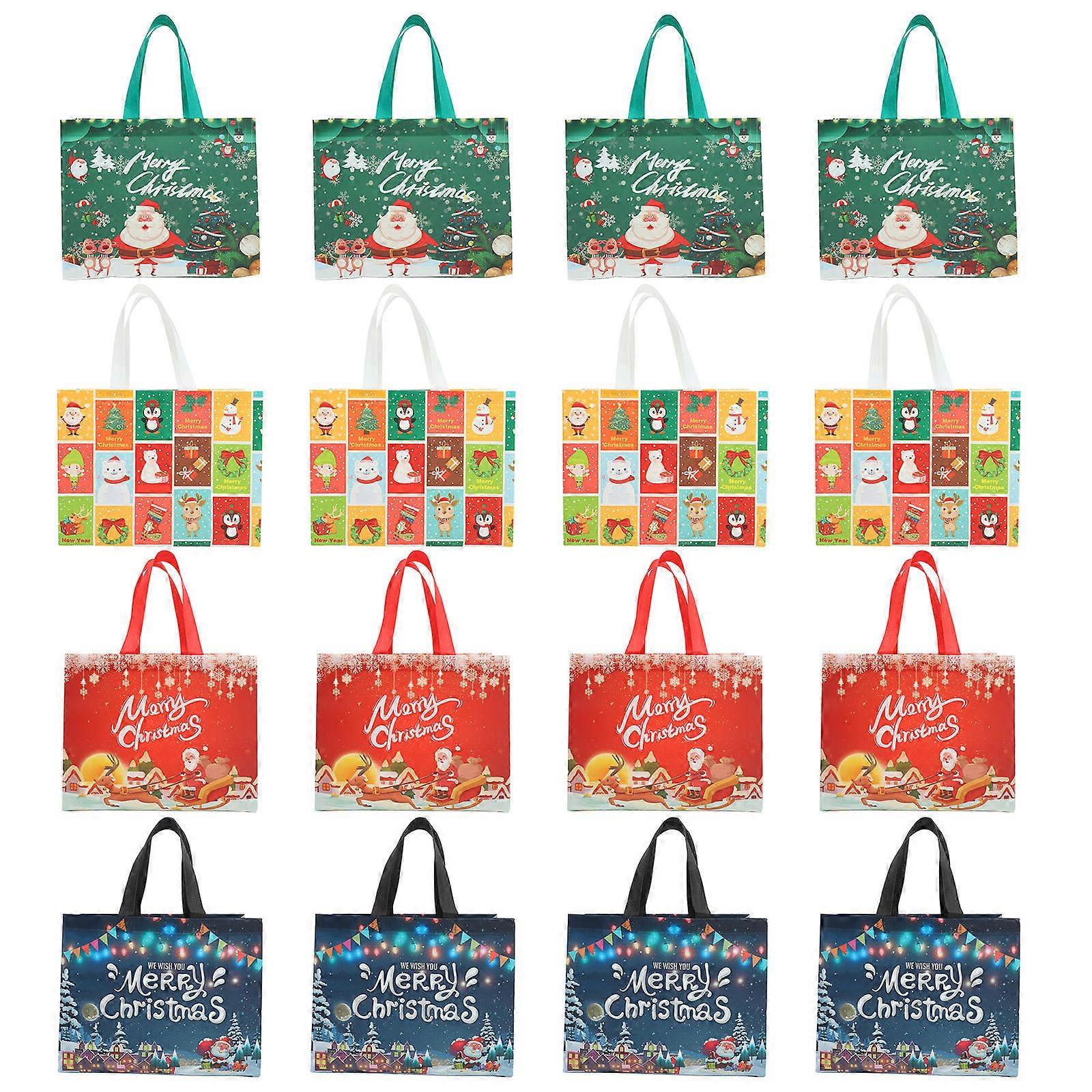Reusable Bags Shopping Christmas Wrapping Gift Storage Pouches Large Capacity Non-woven Fabric Rectangular Shape 16Pcs
