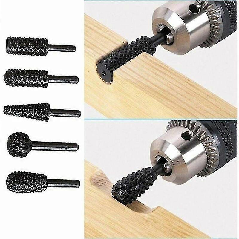 1/4 6mm Rotary Burr Set Power Tools Wood Grinding Engraving Carving File Rasp Drill Bits Rotary Drill Bits Shank Bit Set for Carpentry Kit Pack of 5B