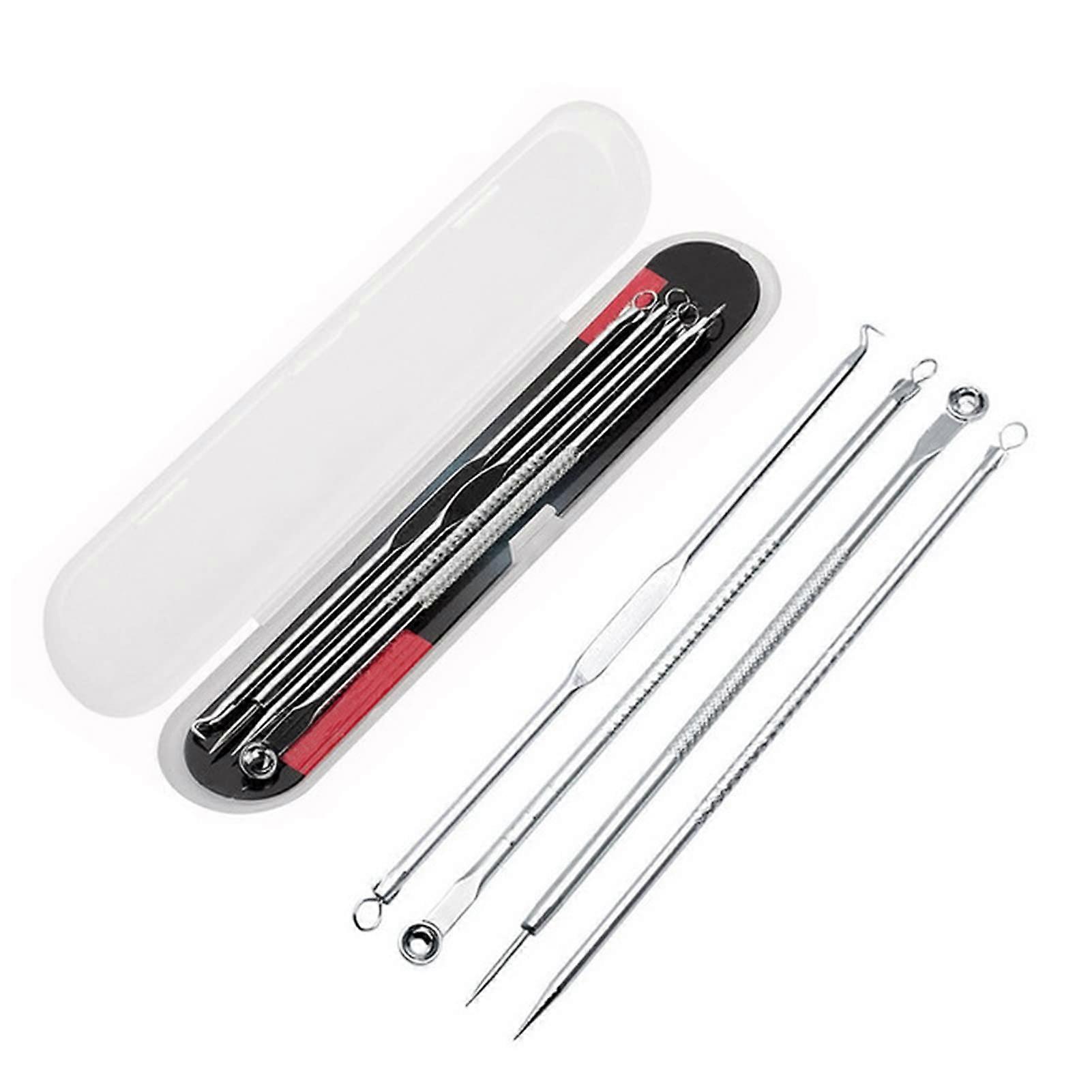 Acne Needle Set 4 Pieces Dual Heads Blackhead Remover Tool Kit Silver Stainless Steel Squeeze Extractor for Skin Care