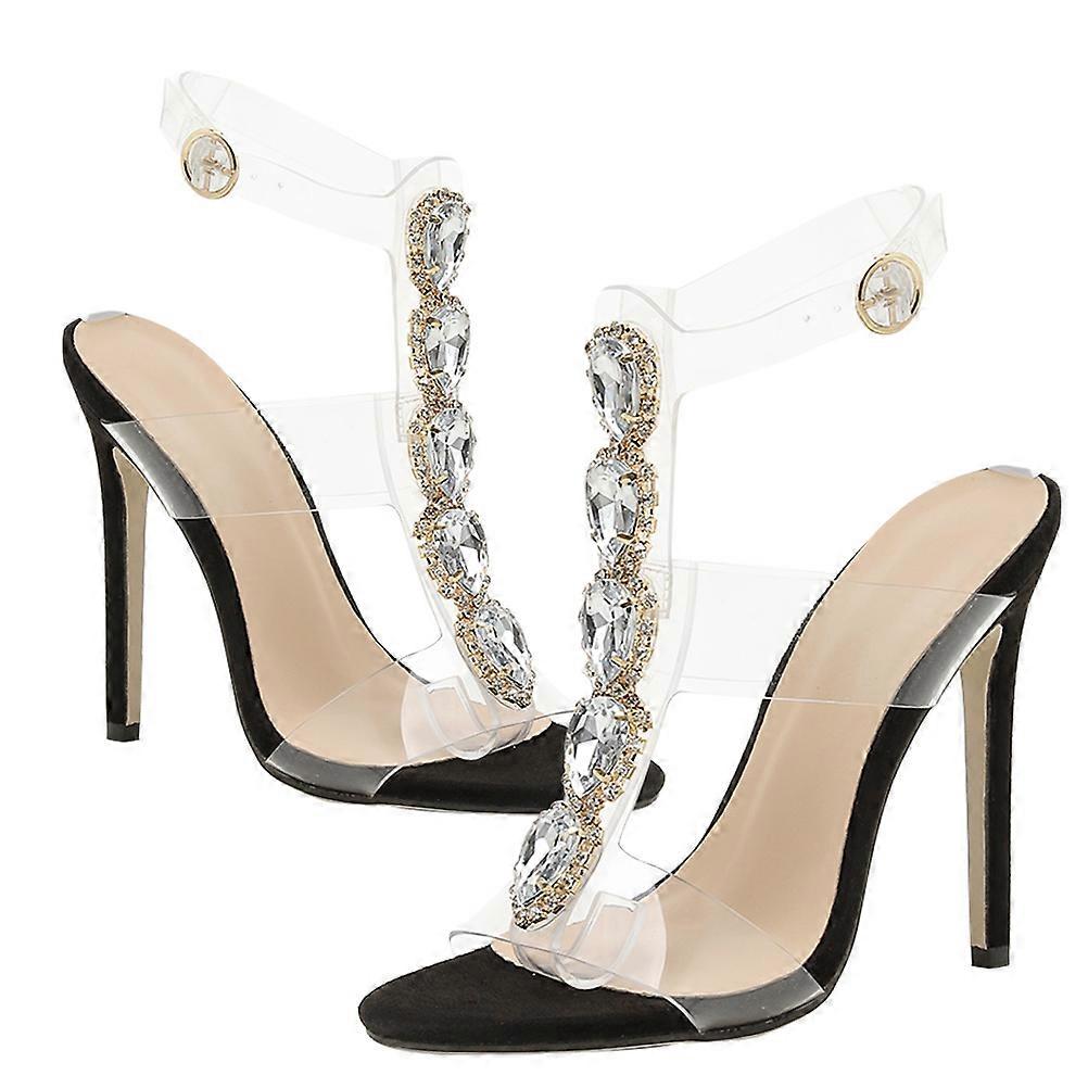 Stylish Rhinestone Sandals Transparent Sandals Party Peep-toe Shape 1 Pair