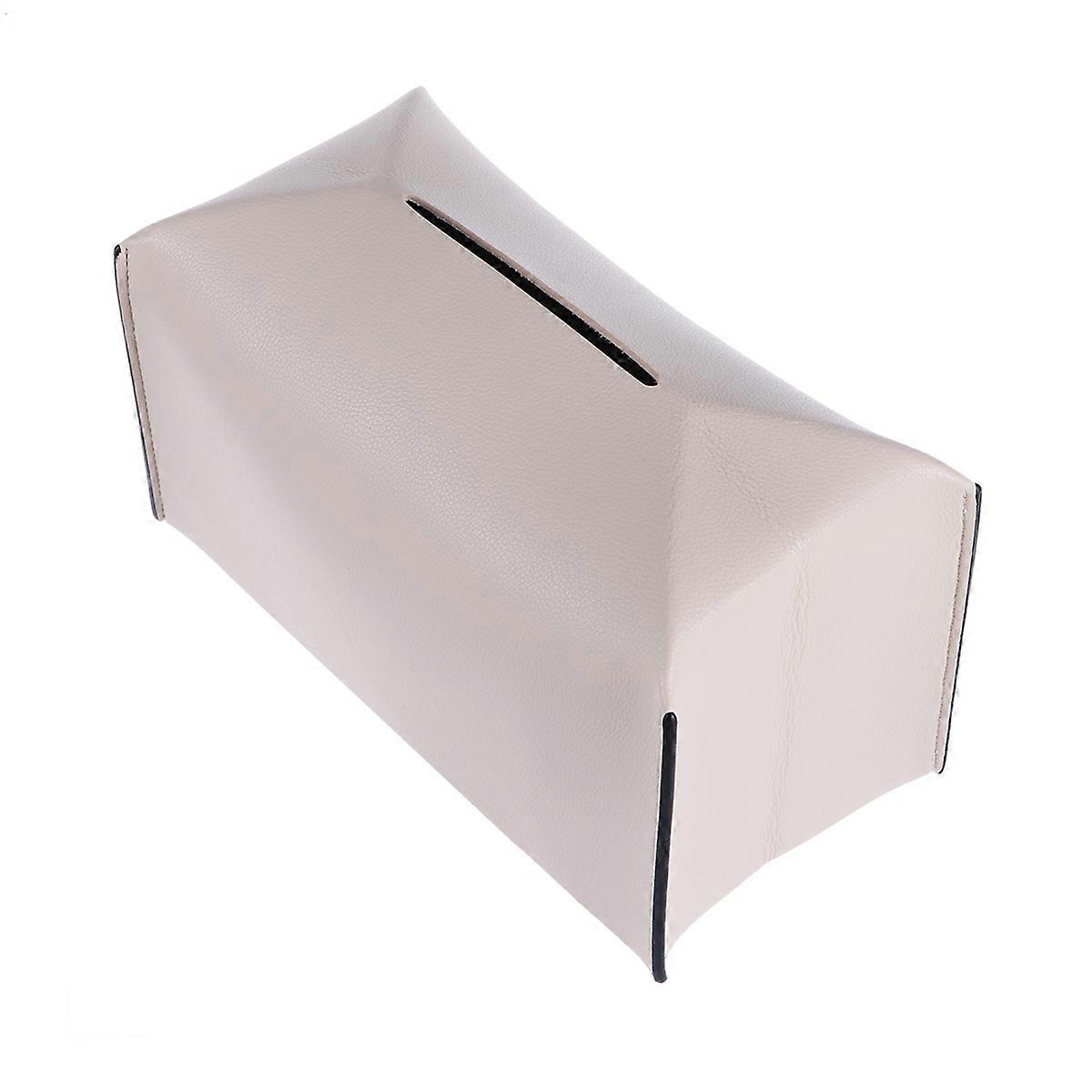 Beige PU Tissue Box for Holding Tissue Snacks Phone Drink with Interlayer to Hold Charging Phone 7 Inch
