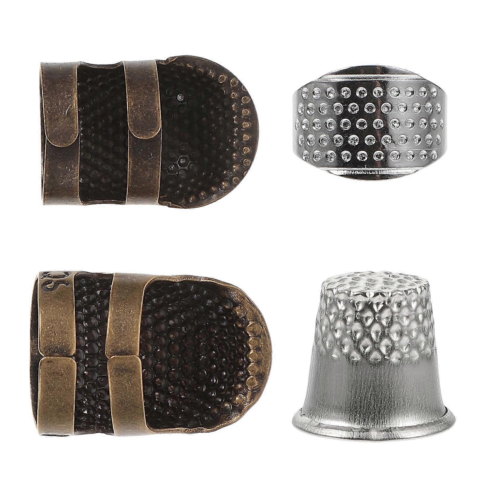 2 Sets Practical Sewing Thimble Needle Finger Sleeve Metal Alloy