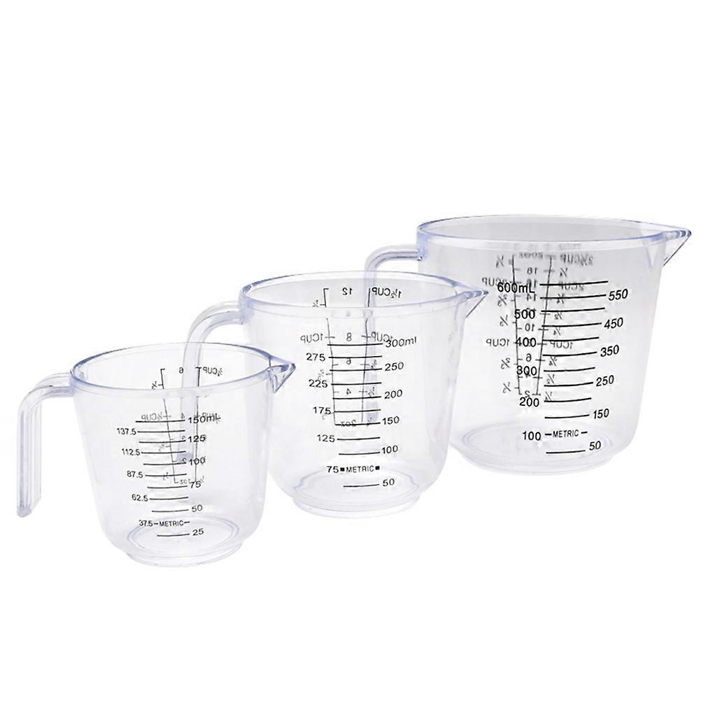 3pcs Clear Plastic Measuring Cups with Non Slip Handle for Baking and Food Prep – Includes Liquid and Solid Measurement Jugs