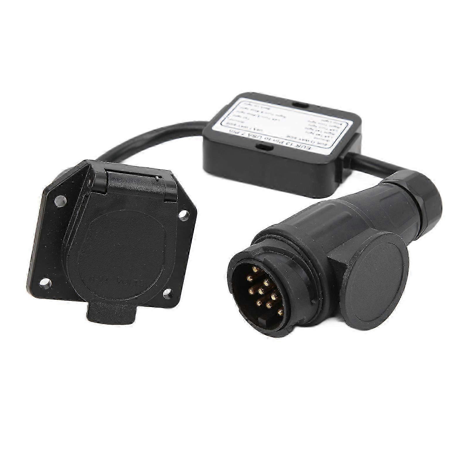 European 13 Pin to American 7 Way Round Plug Connector - Trailer Light Electrical Adapter Converter for Towing Systems