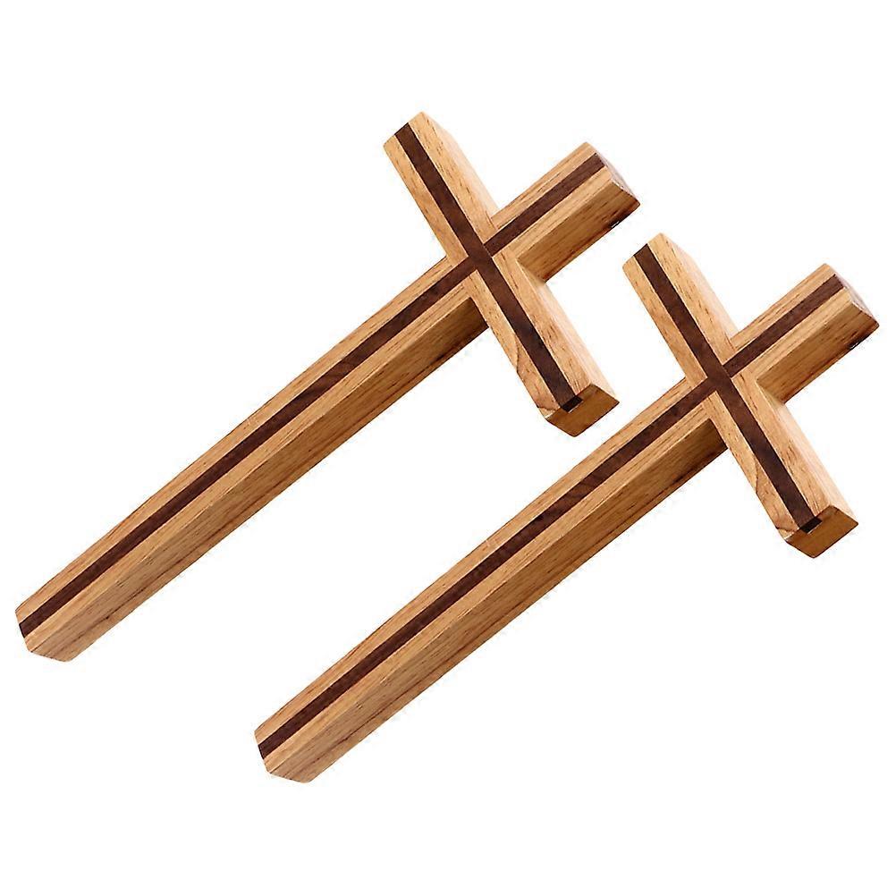 Compact Light Brown Cross Shaped Adornment for Decor Synthetic Material Fits Various Scenes 2 Pieces