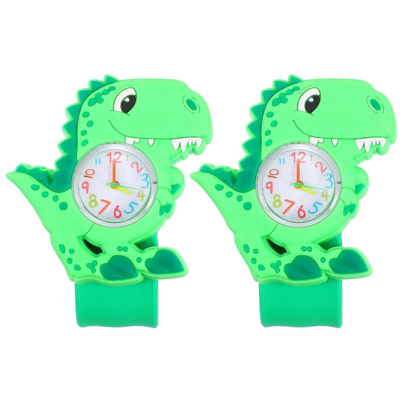 Learning Watches For Pcs Children Slap Watch With Dinosaurs Design For Casual Wear In Green Color With Wearable Fun 2Pack