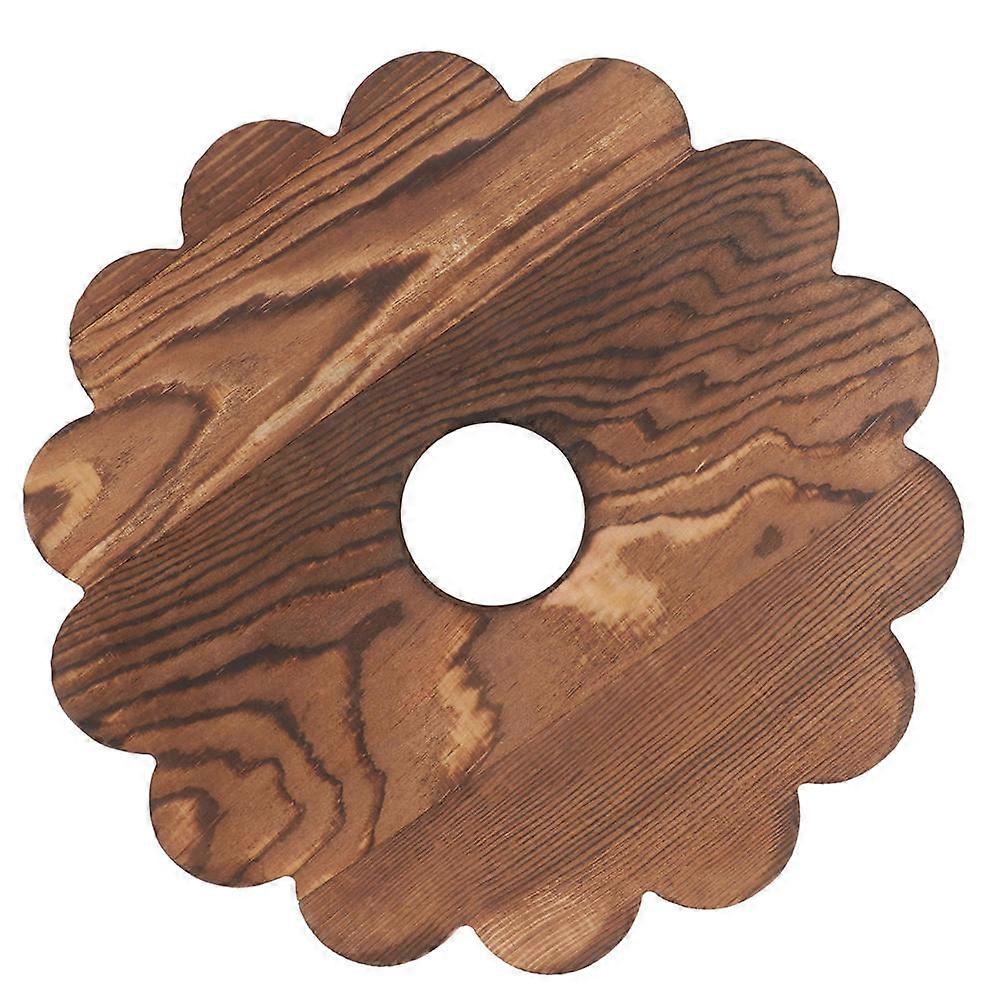 Brown Round Wooden Flower Pot Tray with Rollers for Plants Home Use 1pc