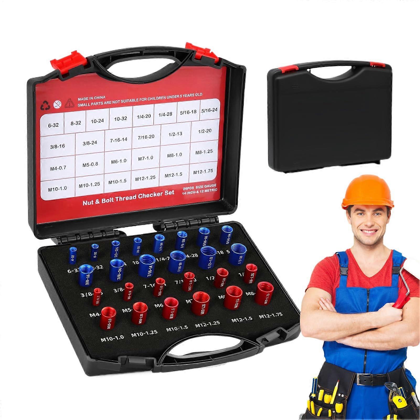 Thread Gauge Set 26 Pieces for Nuts and Bolts, Portable Measuring Tools for Mechanics