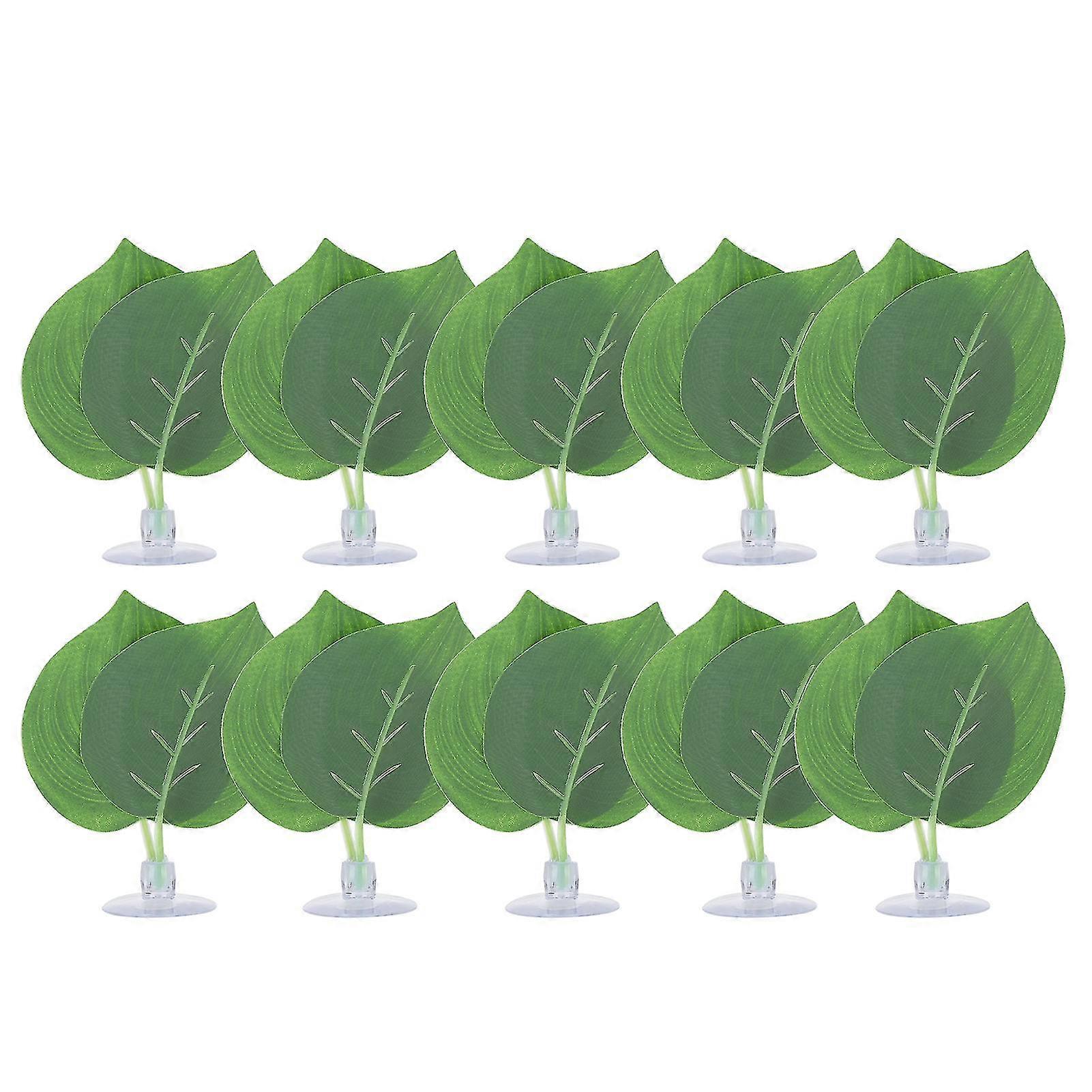 2025 10pcs Simulation Green Leaves for Aquarium Fish Tank Reptile Feeder Box Decoration