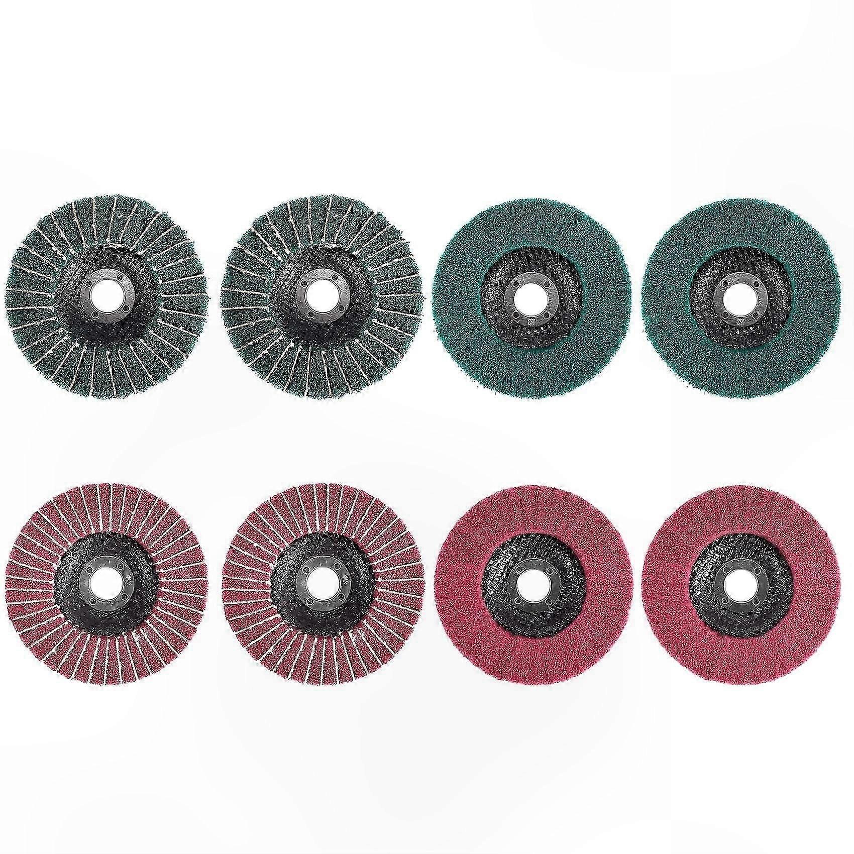 8-Pack 4" Red & Green Nylon Fiber Flap Discs for Sanding, Grinding, and Buffing Applications on Angle Grinders