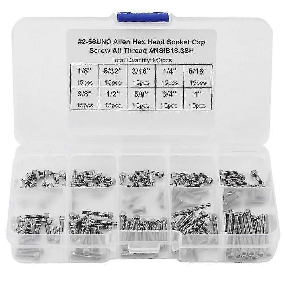 #2-56 UNC 150PCS Hex Socket Cap Head Screws Assortment Set, 9 Sizes with Plastic Box-Good