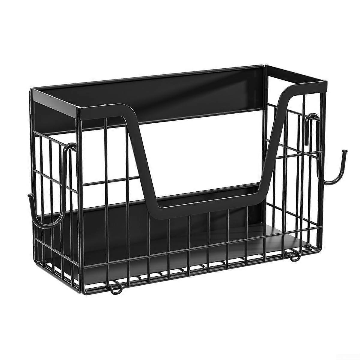 Refrigerator Storage Basket with Side Holder, Magnetic Metal Organizer with Two Hooks for Kitchen Spice Organization