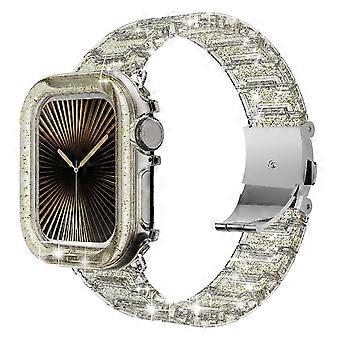 For Apple Watch Ultra 2 49mm/Ultra 49mm Stylish PC Epoxy Resin Smartwatch Strap+Watch Case - Gold