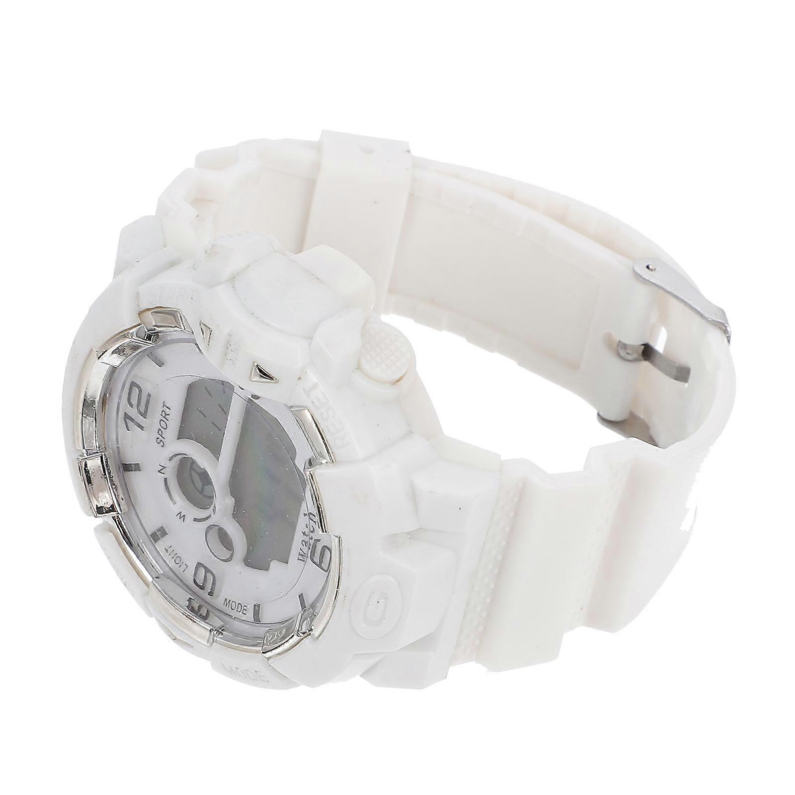 White Silicone Waterproof Sports Watch for Daily Use with Clear Display and Multifunction Design
