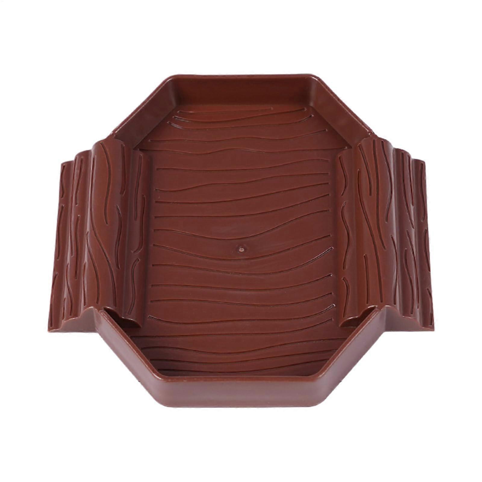 Tortoise Food Bowl, AntiSlip Reptile Dish With Ramp For Tortoise Gecko Snake Terrarium Decor Red Brown
