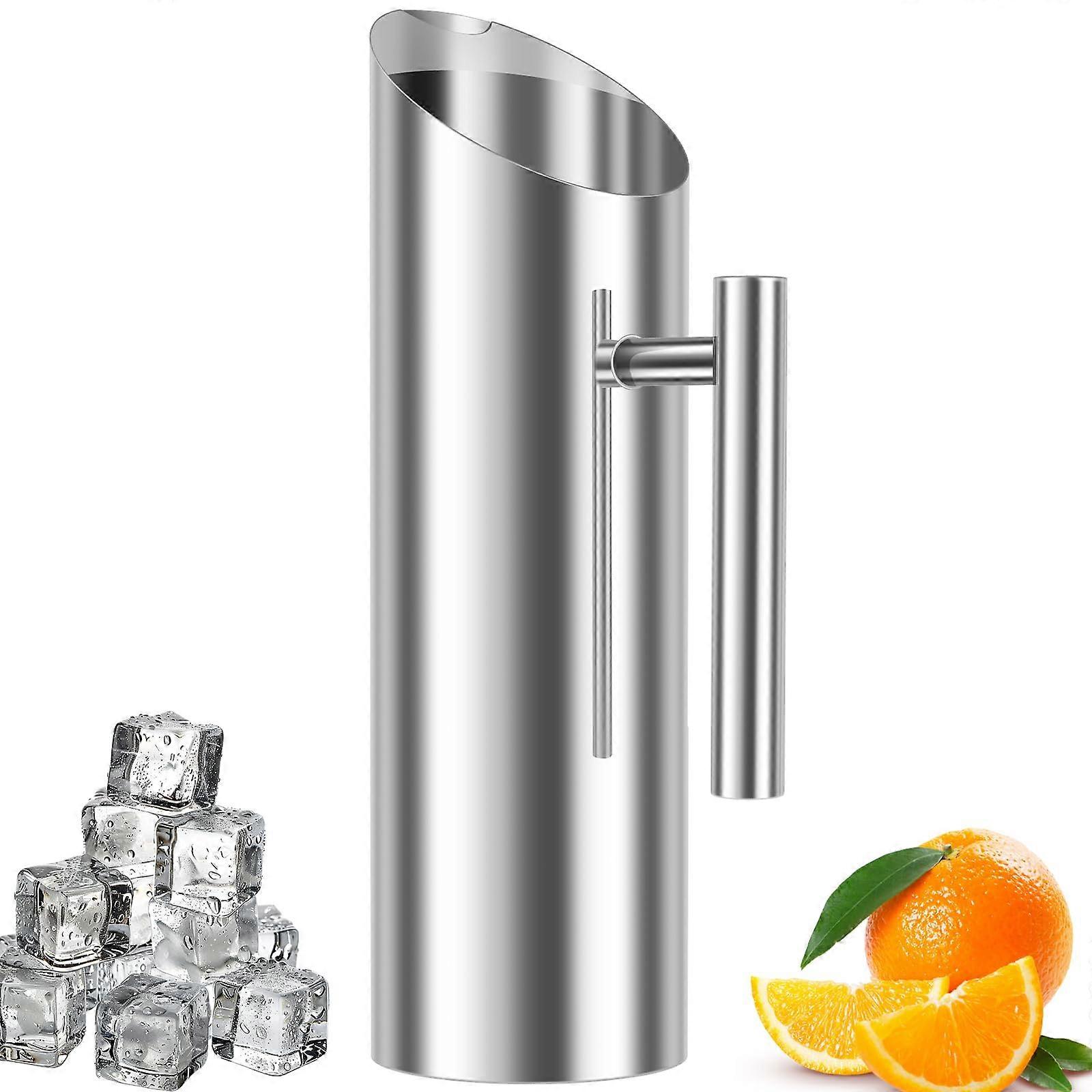 Stainless Steel Water Pitcher Carafe 1.5L, Silver Rustproof Jug with Handle, Ice Guard for Fridge, Iced Tea and Beverage Serving