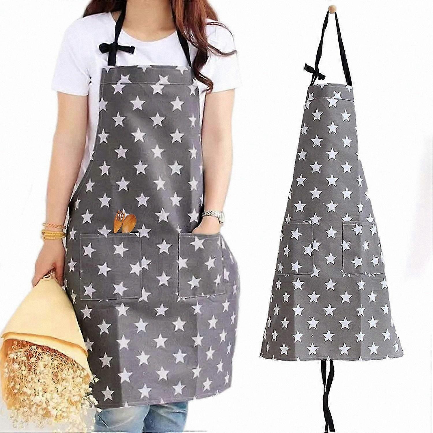 Cotton Apron for Women with Pockets, Adjustable Bib Apron for Cooking, Baking, and Cleaning