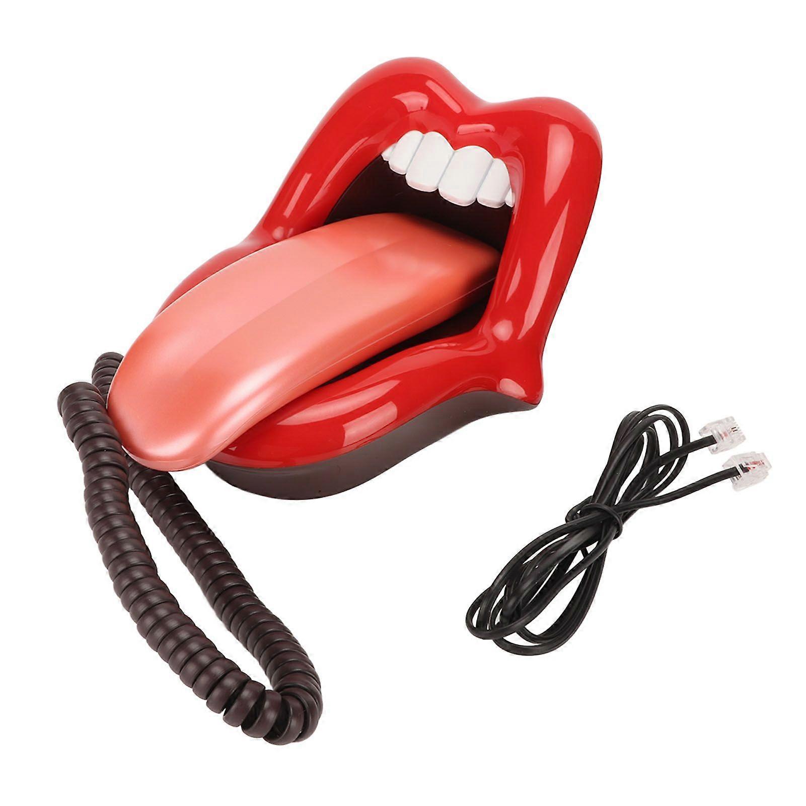 Large Tongue Shape Landline Telephone Cute Big Red Tongue Corded Phone for Home and Office Decoration