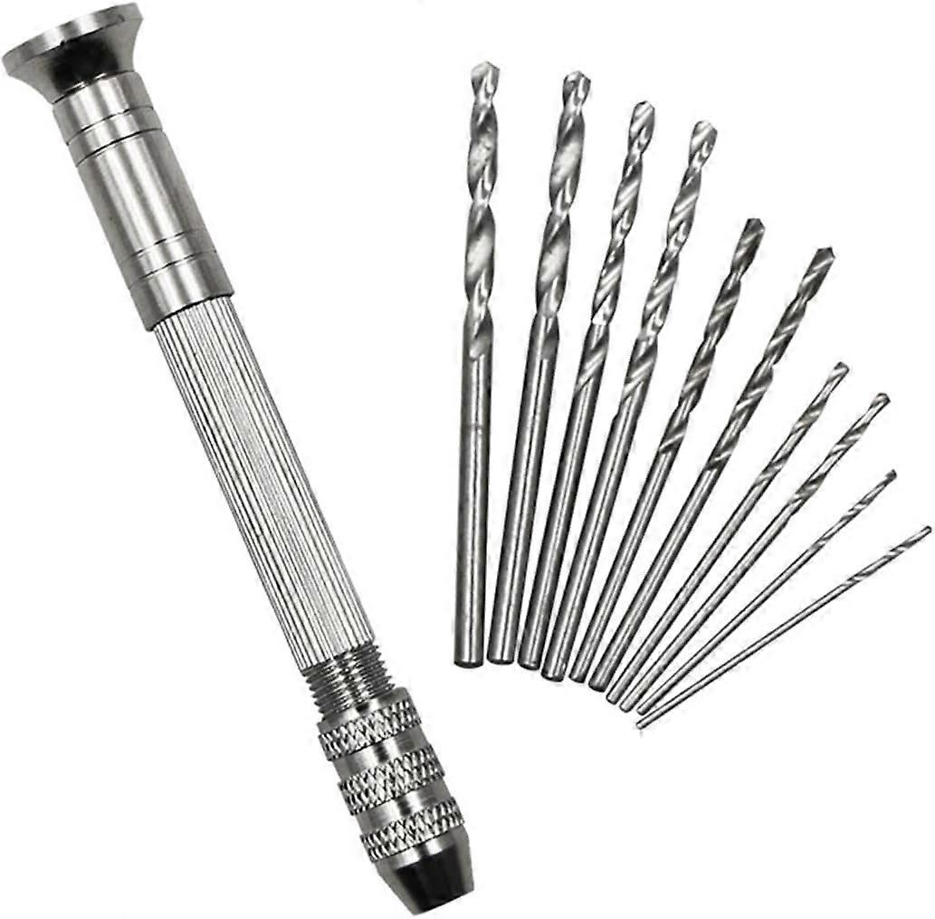 Hand Drill Set, Mini Drill with Precision Tip for Crafts, Includes 10 Twist Drill Bits for