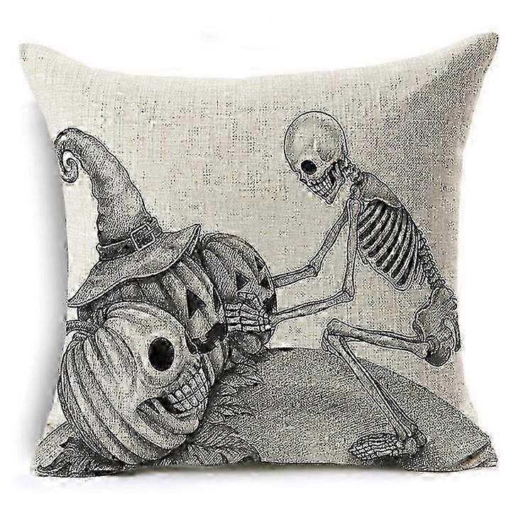 Halloween Pillow Covers, Skeleton Witch Cotton Linen Cushion Covers...