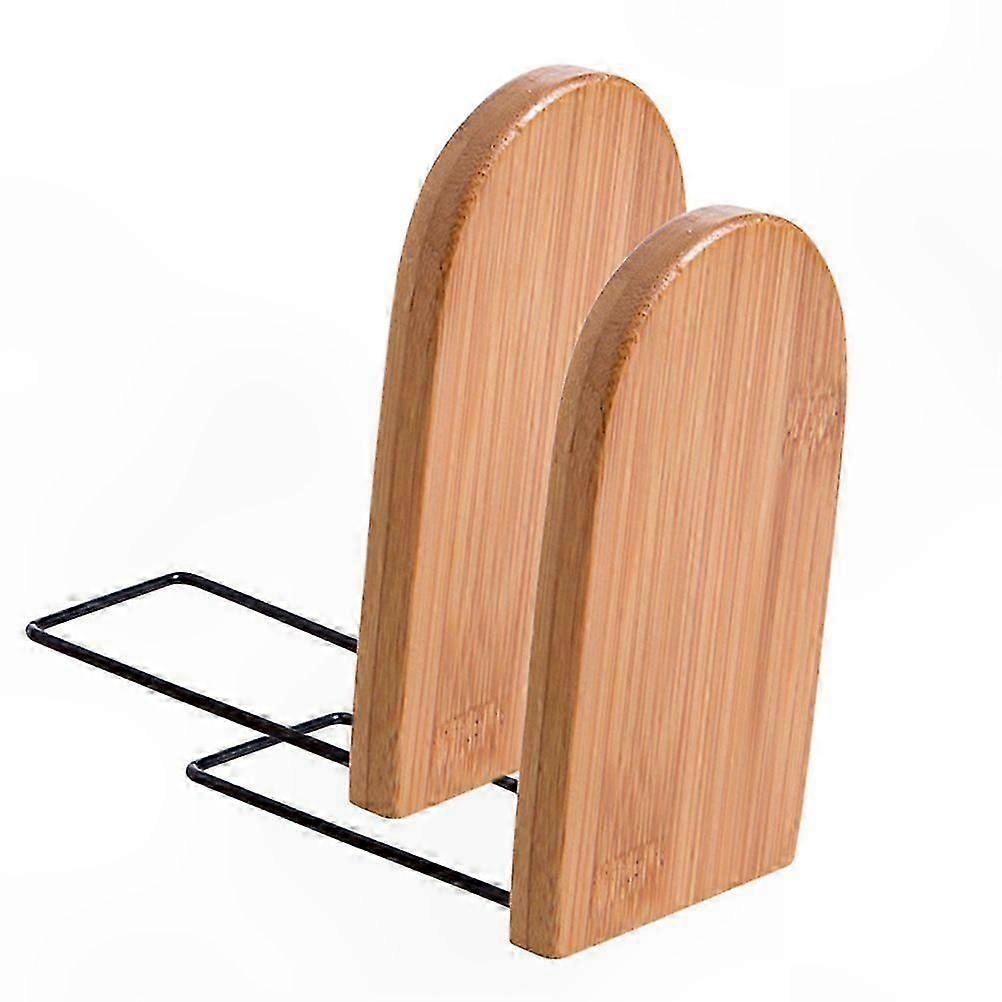 Bamboo Bookends Pair with Retractable Design for Desk Storage