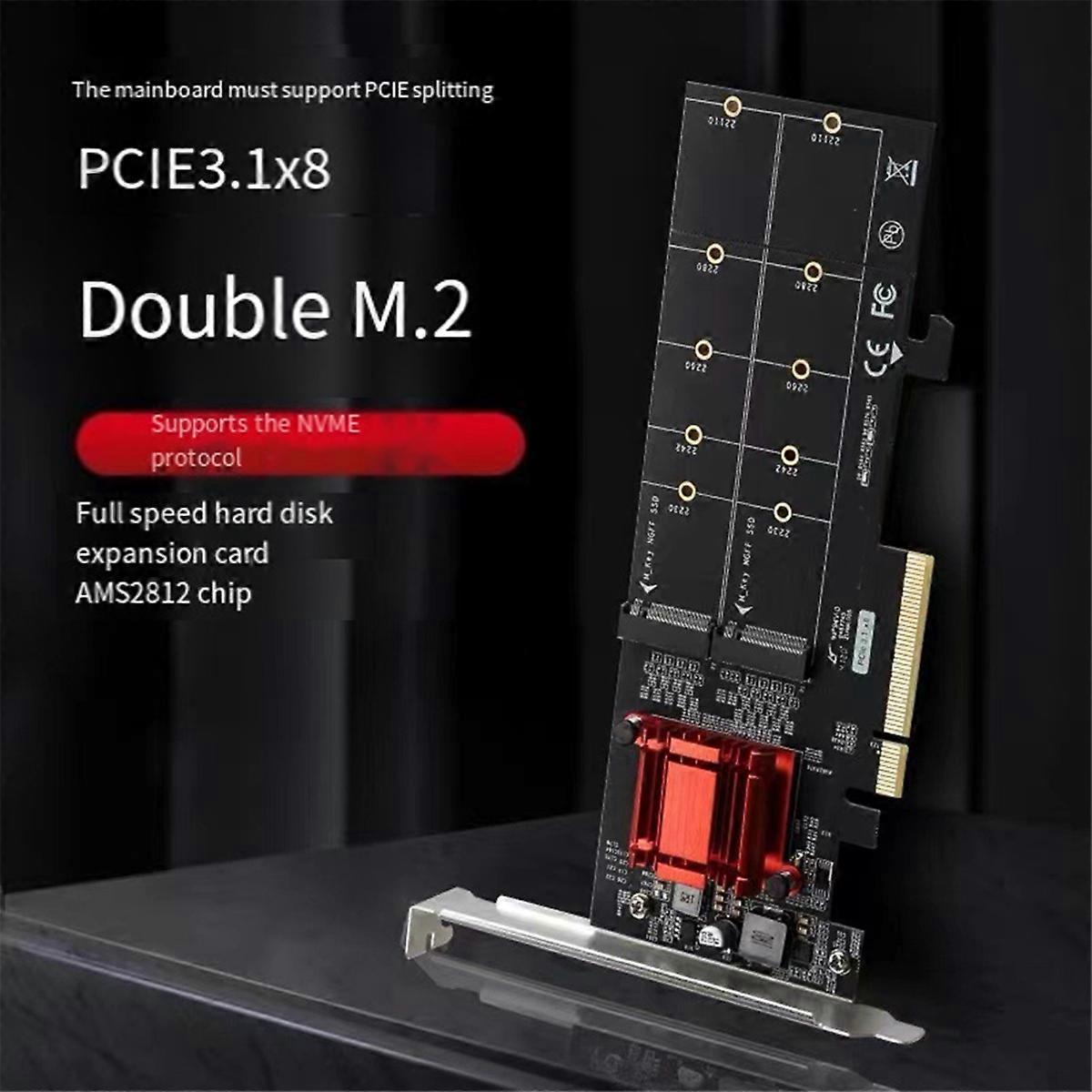 PCIE3.1 X8 to Dual M.2 Hard Disk Expansion Card ASM1812 Chip Supports NVME Protocol Full Speed Expansion Card