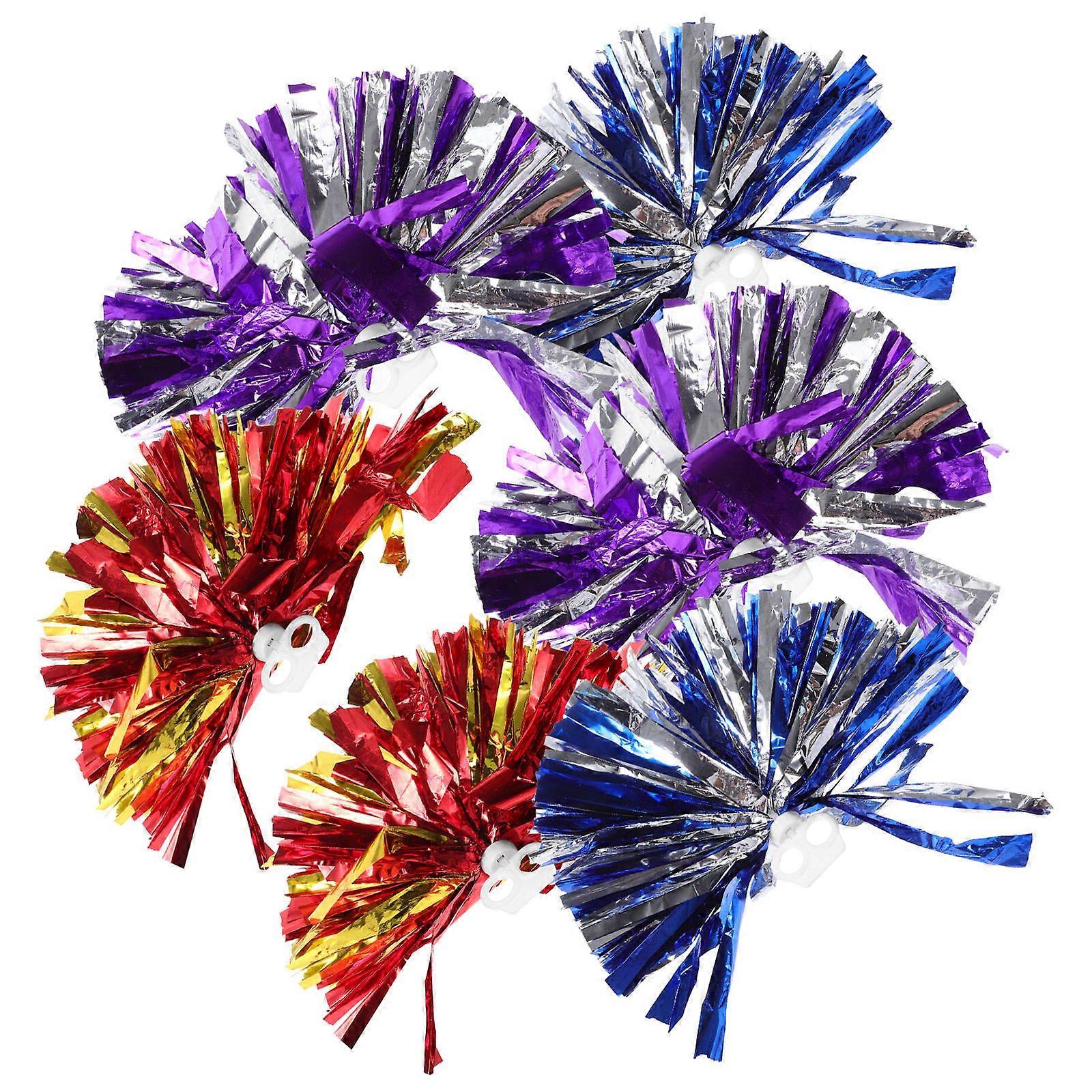 Cheerleader Pom Poms for Dance Use Portable and Reusable Assorted Color PET Material 6pcs