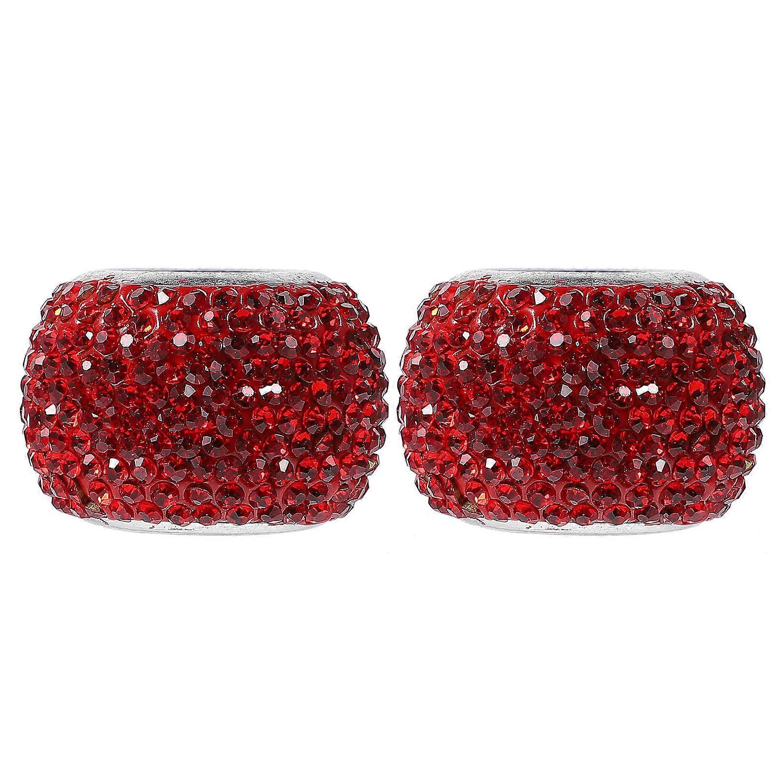 Bling Car Headrest Rings with Rhinestones and Copper for Decoration Red Color Fits Most Cars Easy to Install