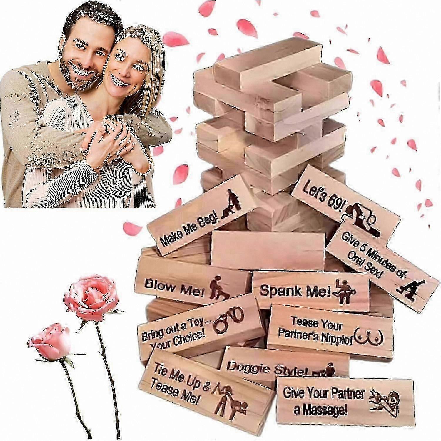 48-Piece Adult Block Tower Game for Fun Date Nights & Couples Activities - Exciting Stacking Challenge for Parties