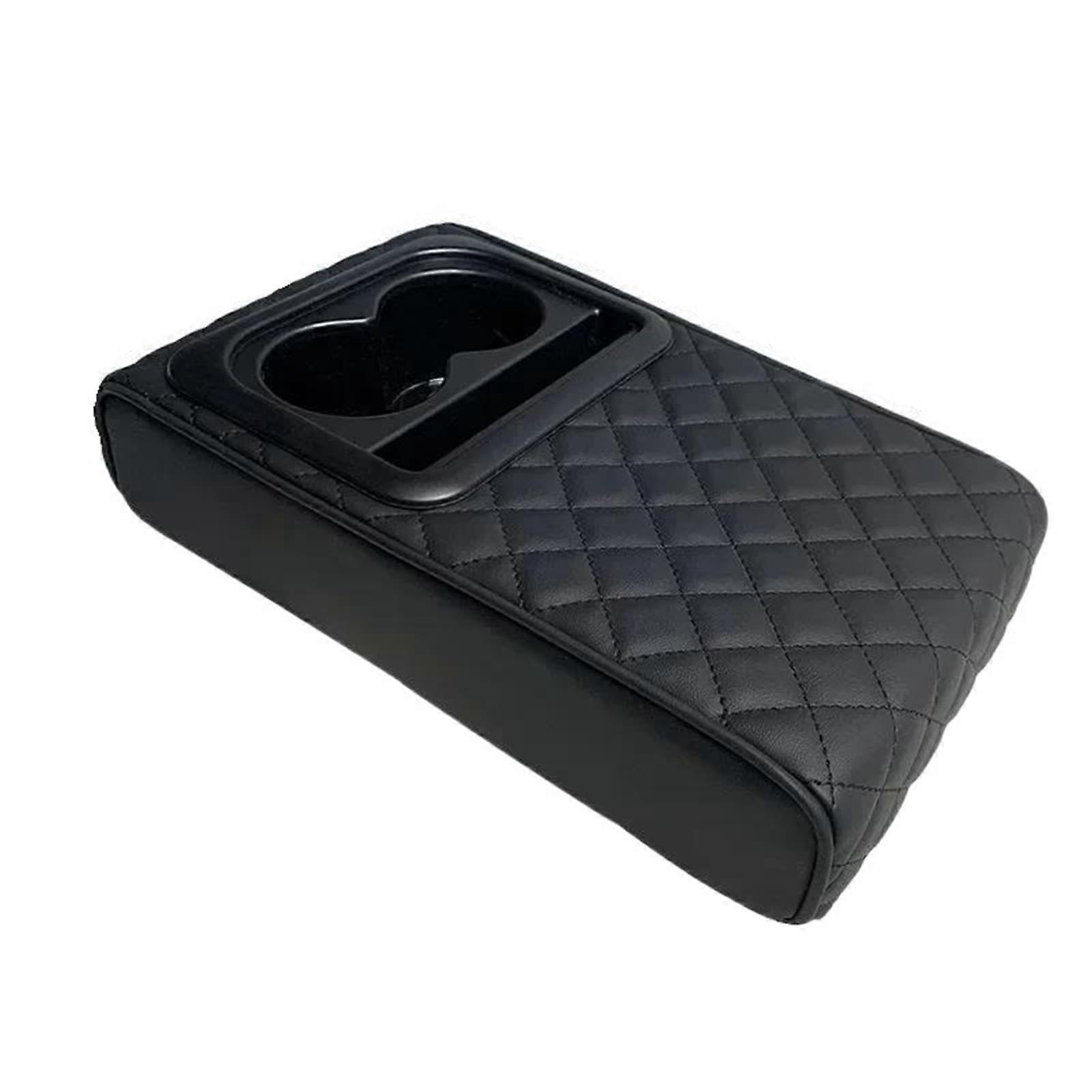 Universal Auto Center Console Armrest Cushion PU Leather Pad With 2 Cup Holders For Most Vehicles