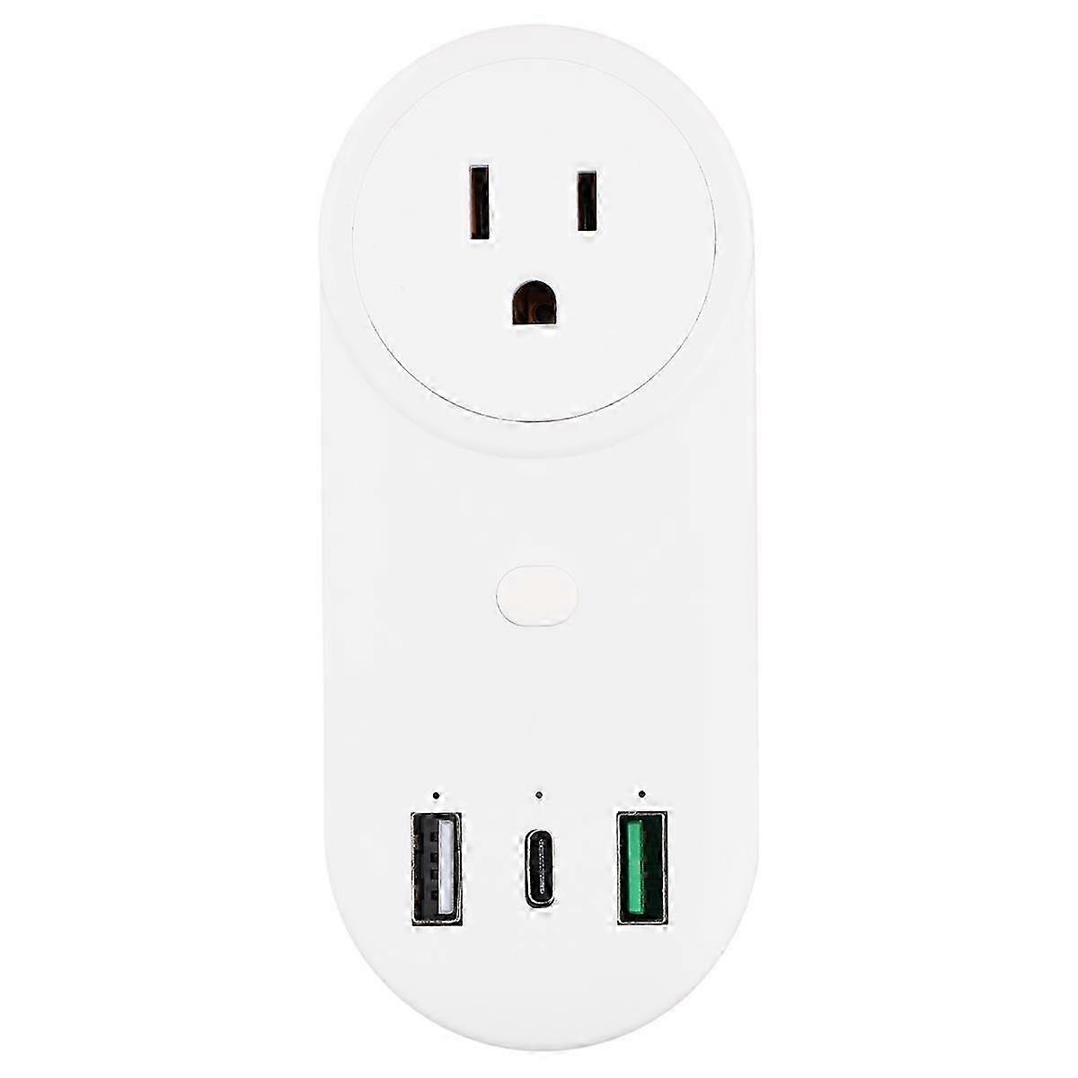 Smart Socket WiFi Enabled Plug with 16A, 2-Hole USB & Type-C Outlets - 65W Remote Control, Compatible with Alexa & Standard US Plug