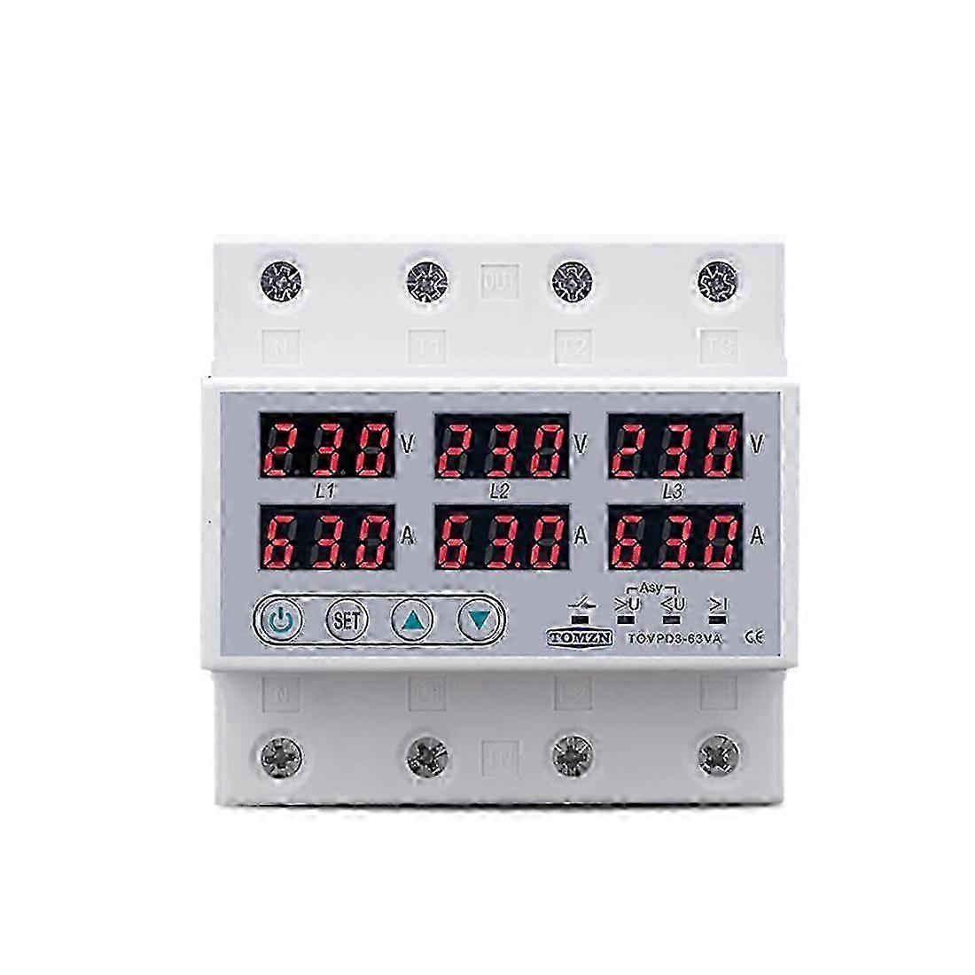 Din Rail 3 Phase Voltage Relay 3P+N Voltmeter Ammeter over and Under Voltage Monitor Relays Protector 63A 230V with N bs Edition 0917