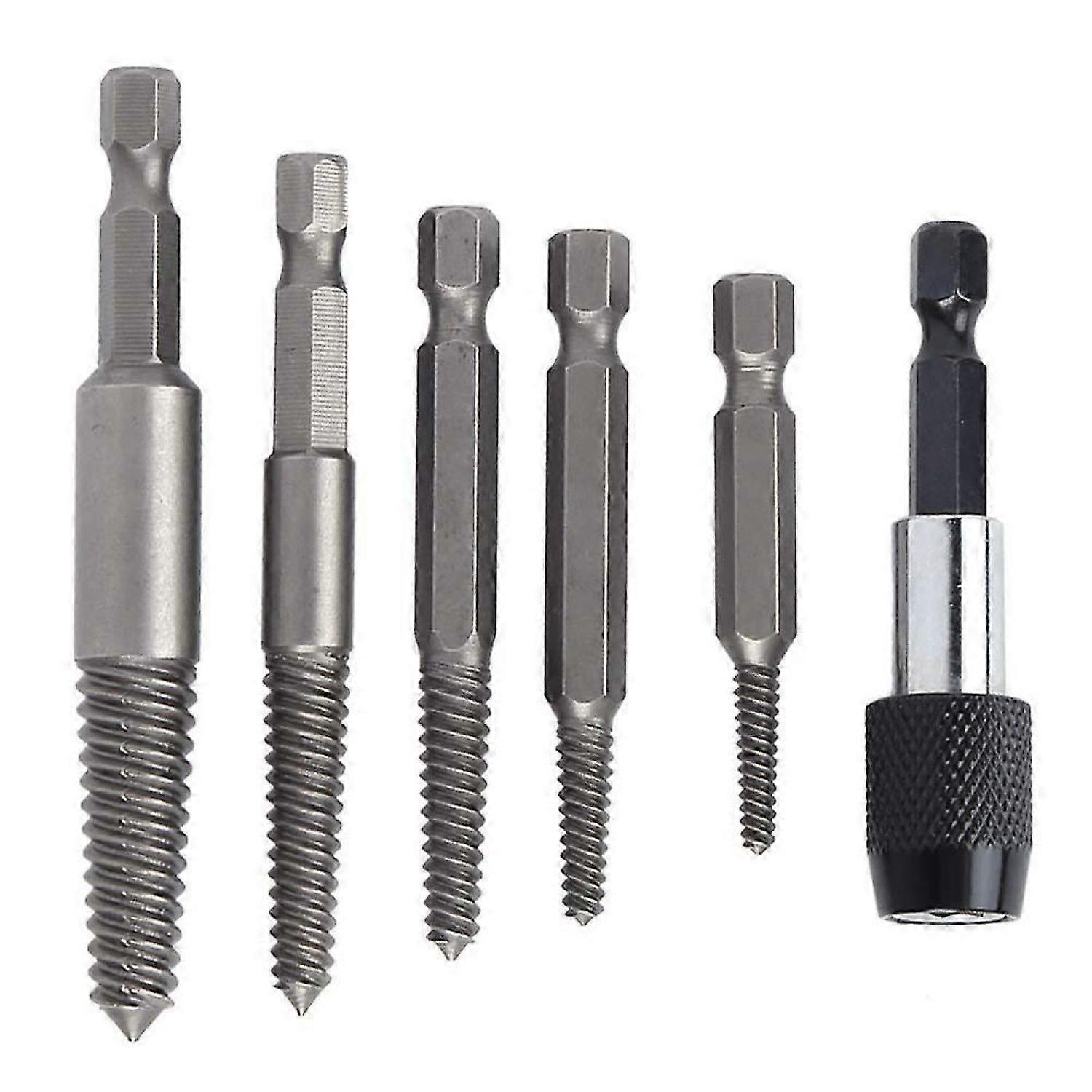 6Pcs Headless Screw Extractor Set, Stud Extractor Set Screw Drill Bits Stud Removal Tool Tap Wrench Extractor with Quick Change Chuck -HK908