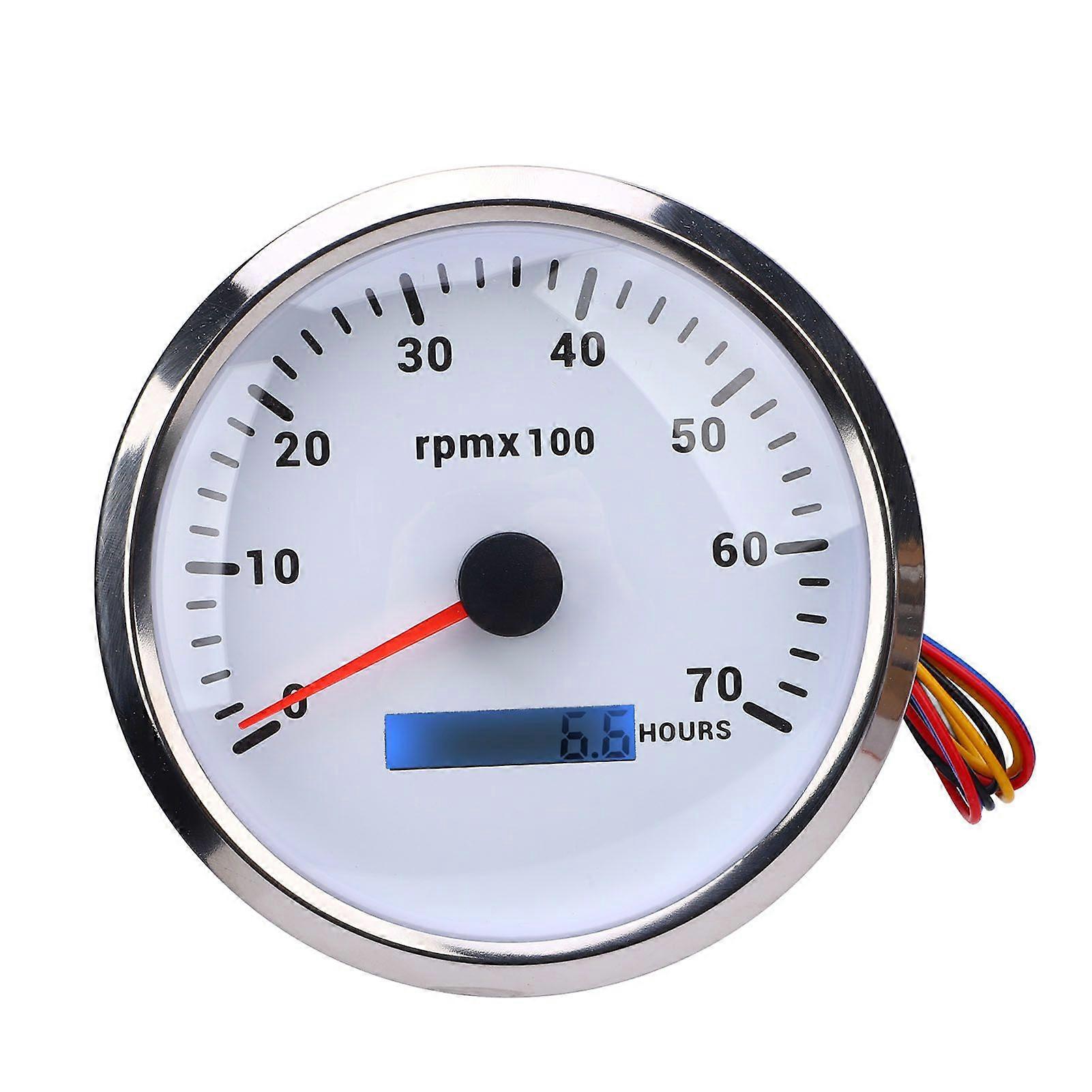 110mm 4-3/8in Tachometer 7 Color Backlight DC 9-32V 7000RPM Gauge with Hour Meter for Car Yacht RV Boat Truck White Dial Silver Bezel CXA010