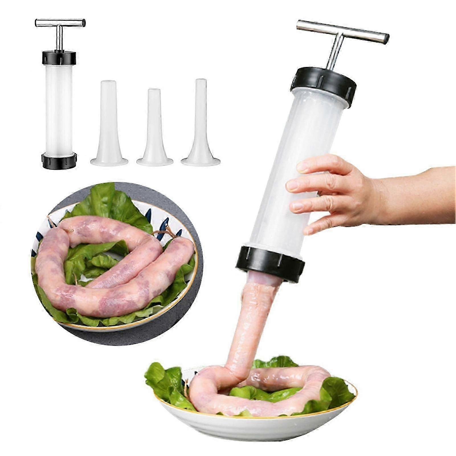 Manual Sausage Filler, Sausage Filler Machine with 3 Different Sizes, Plastic Sausage Machine, Hand Operated Salami Funnel