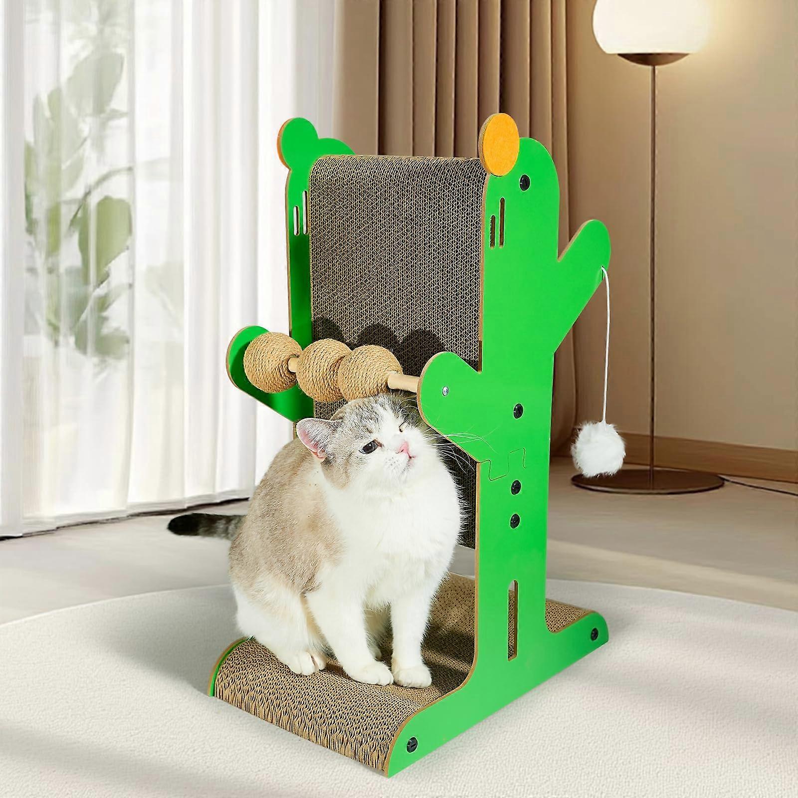 T Shaped Vertical Cat Scratcher 68cm Cardboard Scratching Board For Indoor Cats With 3 Sisal Balls And 2 Plush Balls