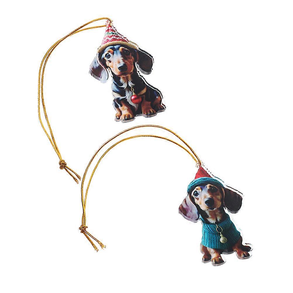 Dog Christmas Ornament Acrylic Dachshund Decoration 2Pcs for Christmas Tree