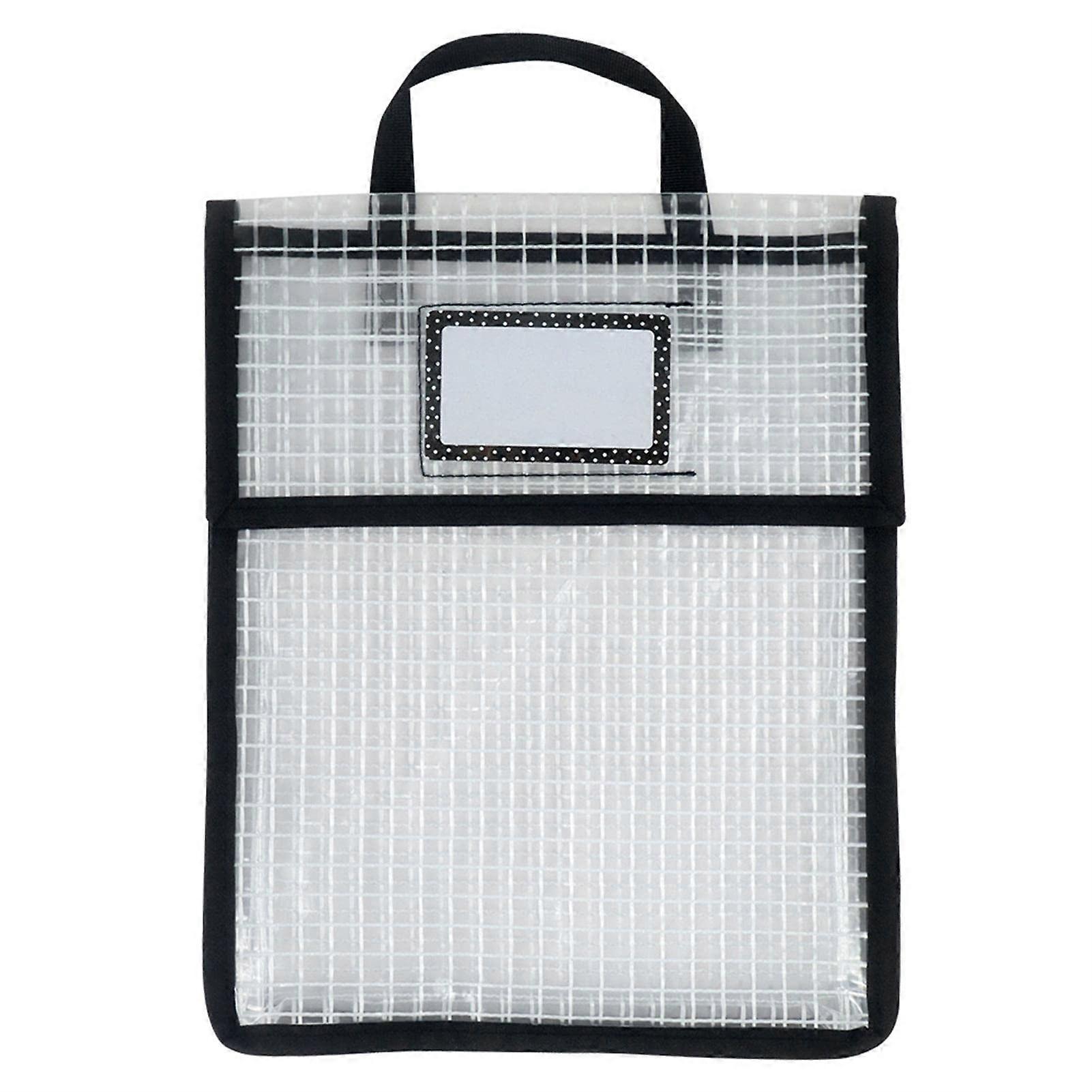 Mesh Zipper Pouch Transparent Student Document Bag With Handle, School And Home Multipurpose Durable Organizer, Black
