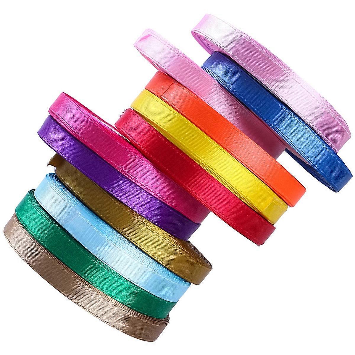 Pure Color Satin Ribbon for Home Decor 12Pcs 25 Yards Mixed