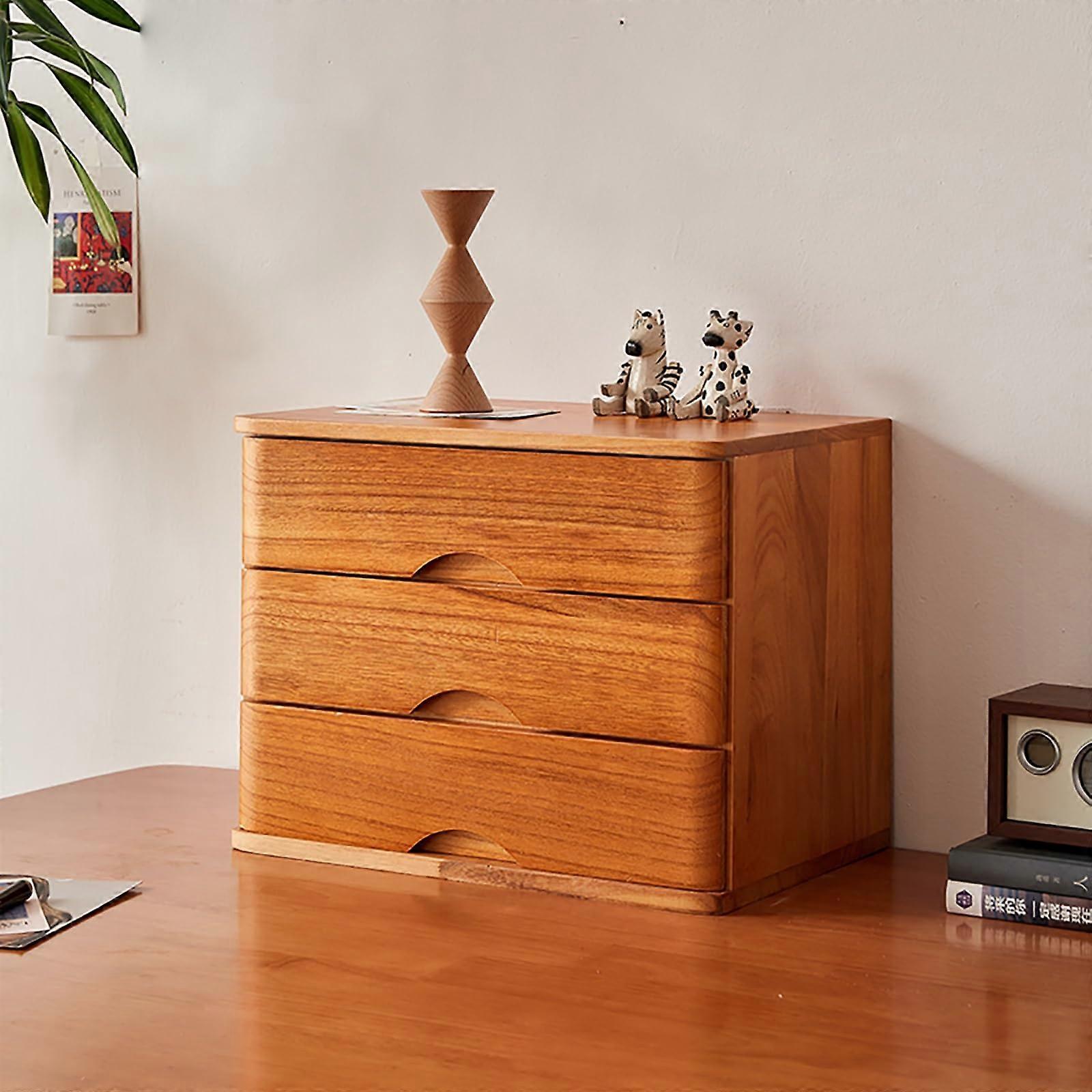Solid Wood File Cabinet With 3 Drawers And Raised Shelves For Home Office Storage And Computer Accessories And Supplies