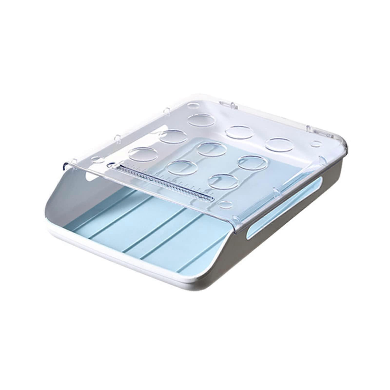 Holder For Refrigerator - Automatic Rolling Storage Container with Transparent Lid, Drawer Tray Box for Fridge Door, Blue Color