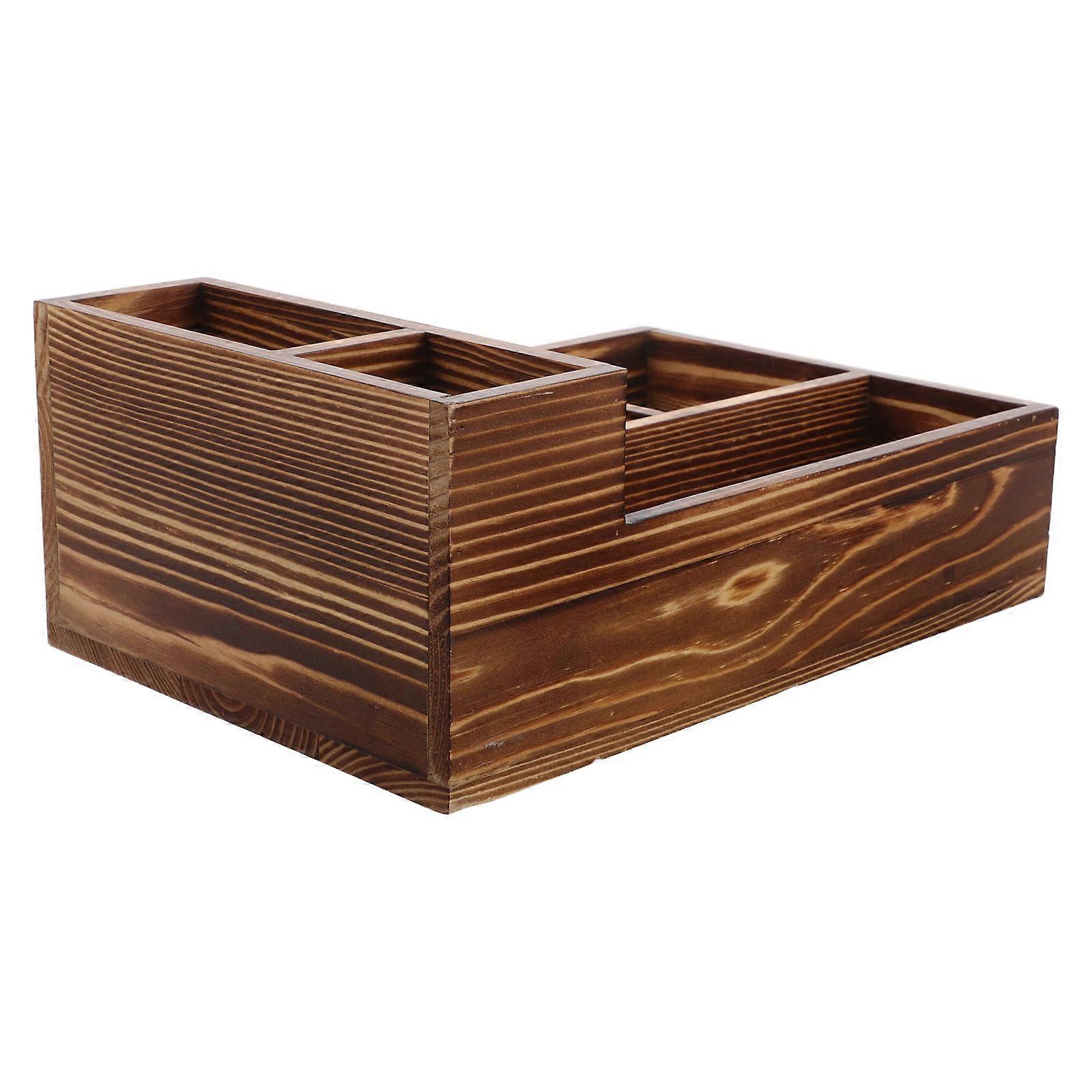 Rustic Desk Organizer Wooden Storage Box for Storage 2Pcs Multi-Compartment Box