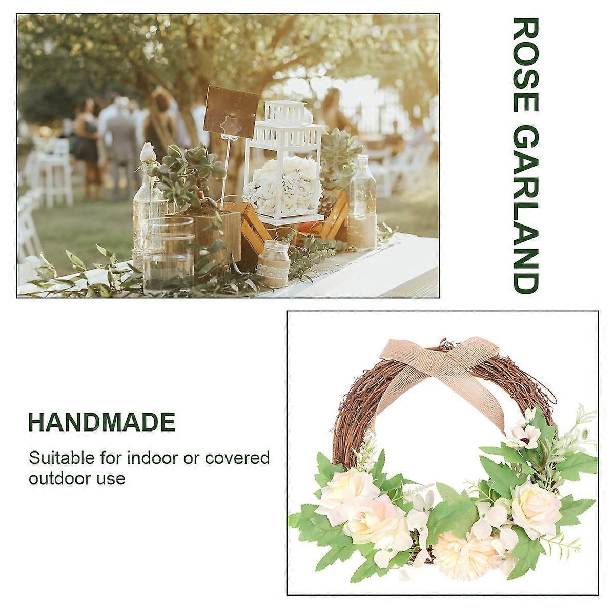 Faux Floral Wreath 30x30cm Linen Bowknot Wall Ornament For Shopwindow Decoration 1PC