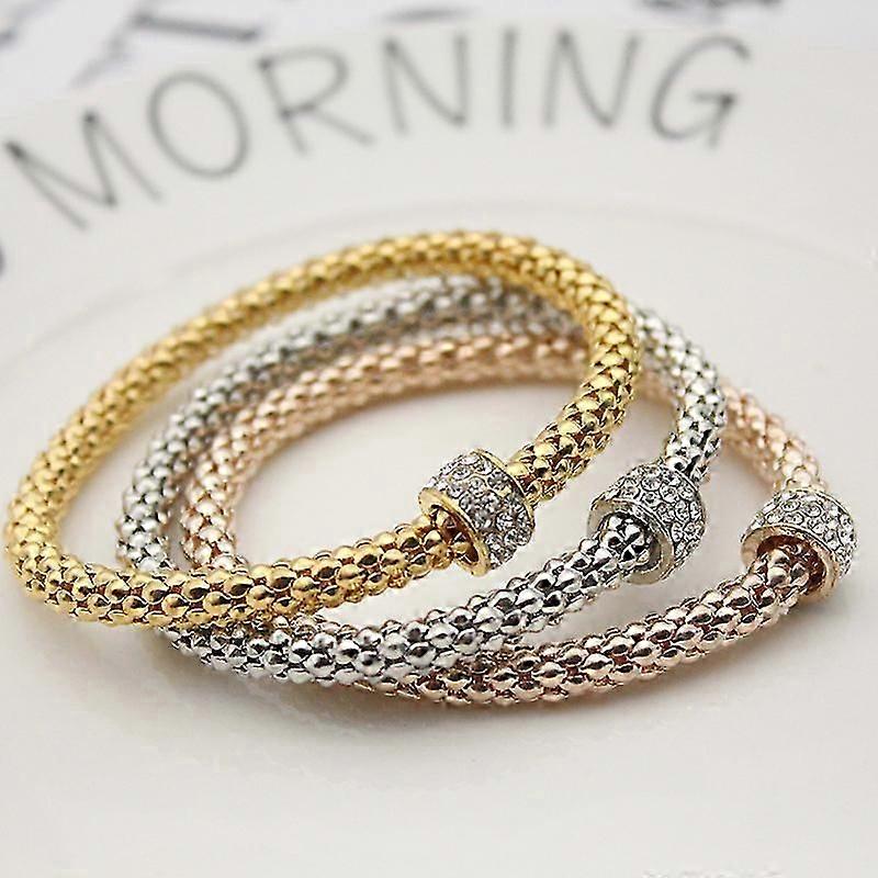 Women's Tri Tone Stretch Bracelet 3 Piece Set