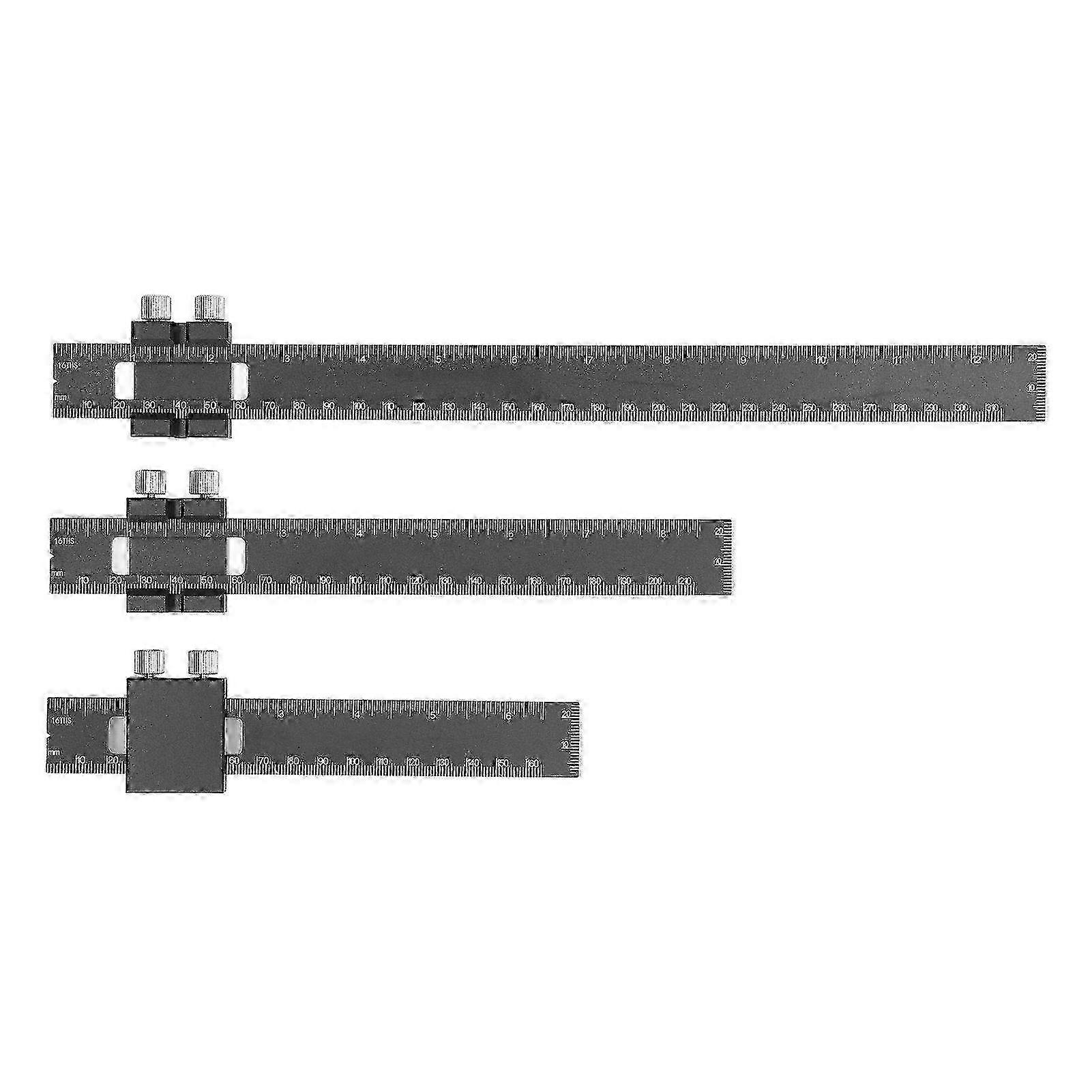 3Pcs Woodworking Marking Measuring Ruler Metal Slide Inch Metric T Type Track Scribing Square 6 8 12in
